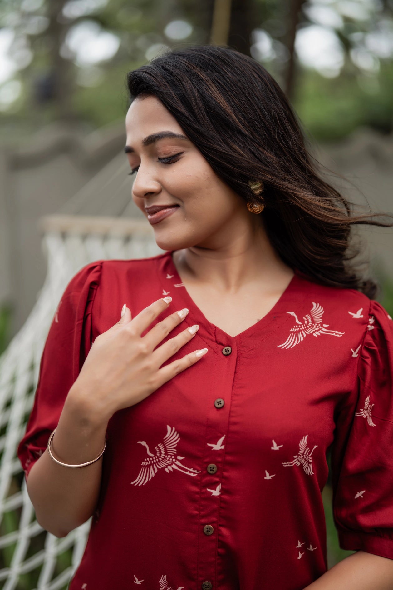 Happy Humming Red Printed Maternity wear and feeding dress