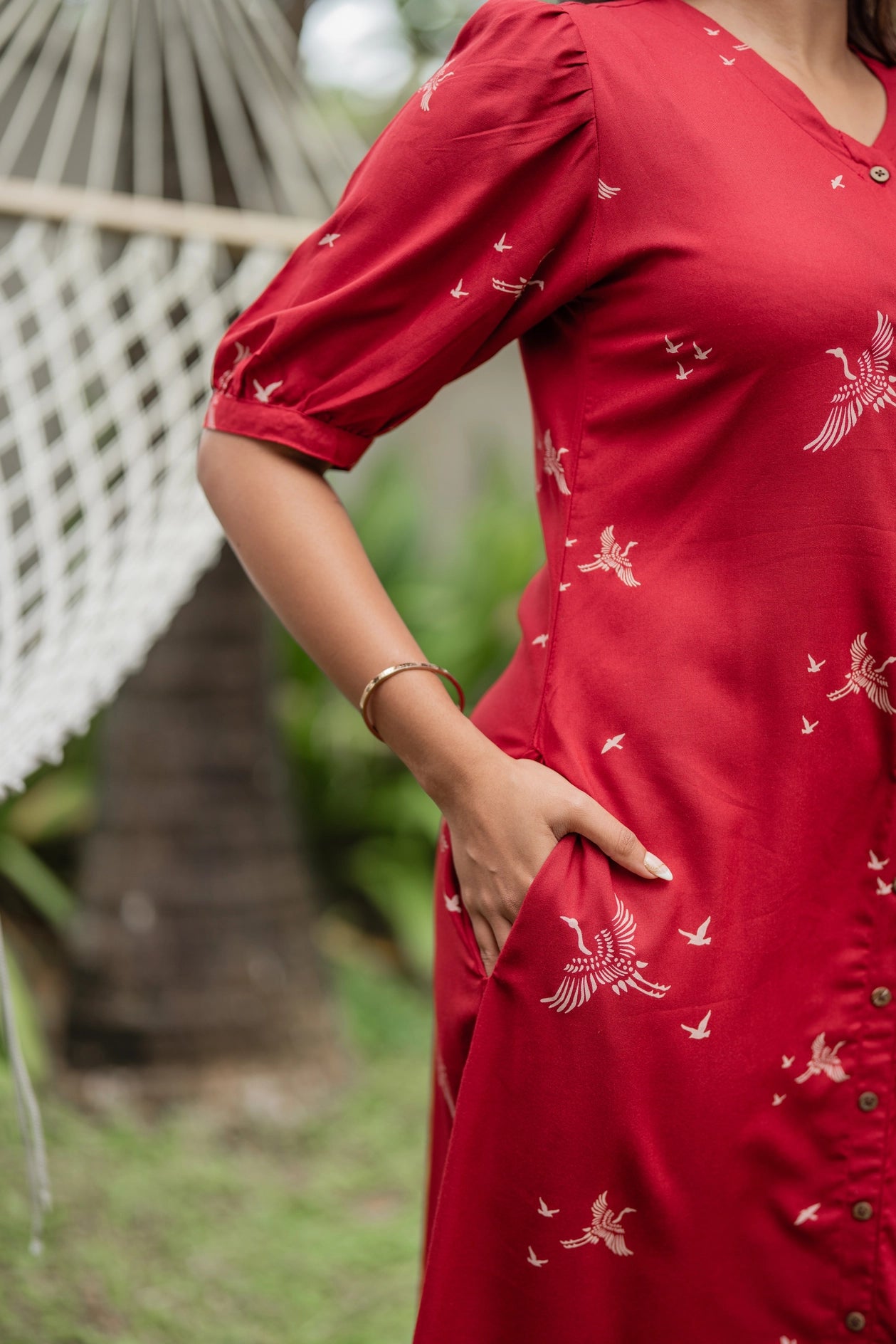 Happy Humming Red Printed Maternity wear and feeding dress