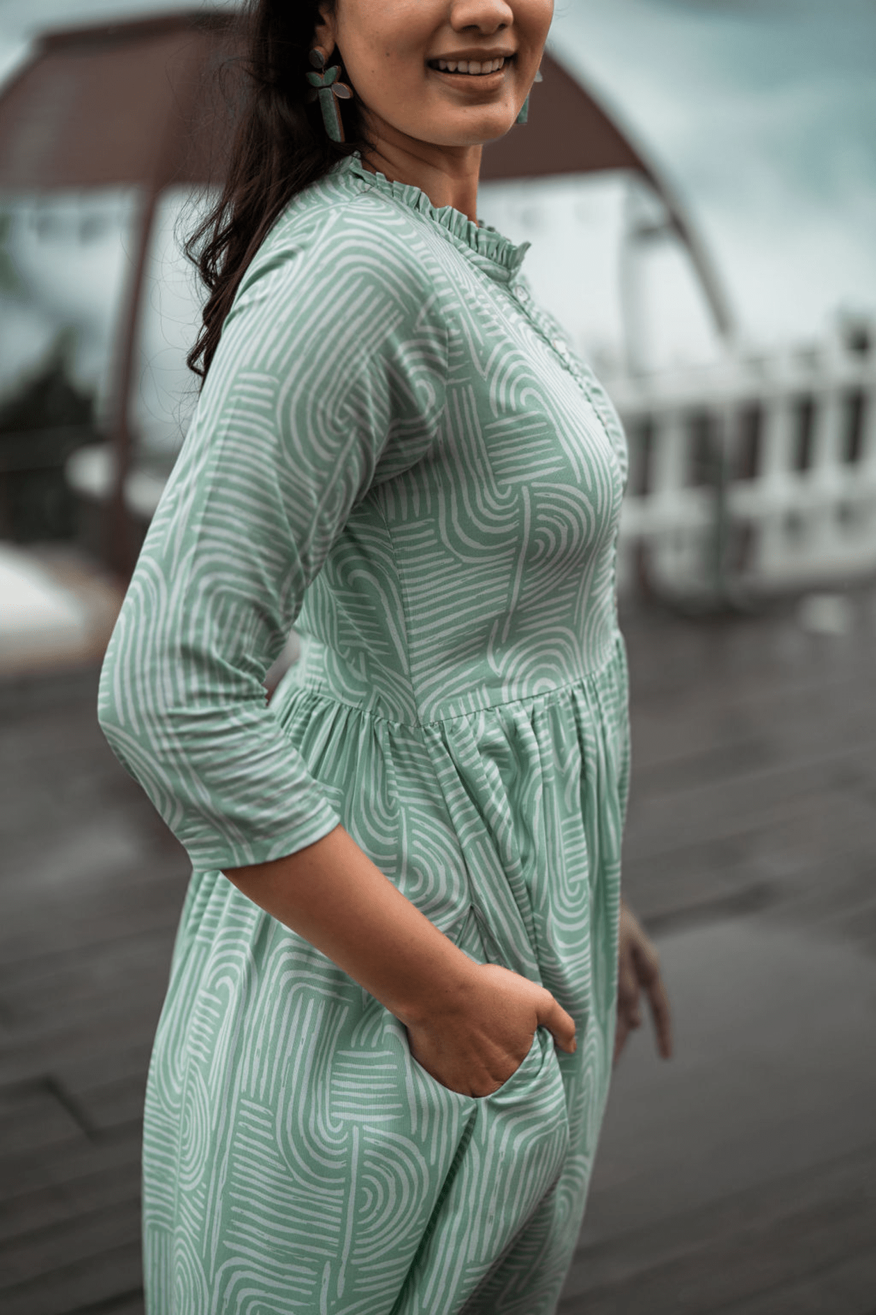 Delightful Arcs Pista Printed Maternity wear and feeding dress