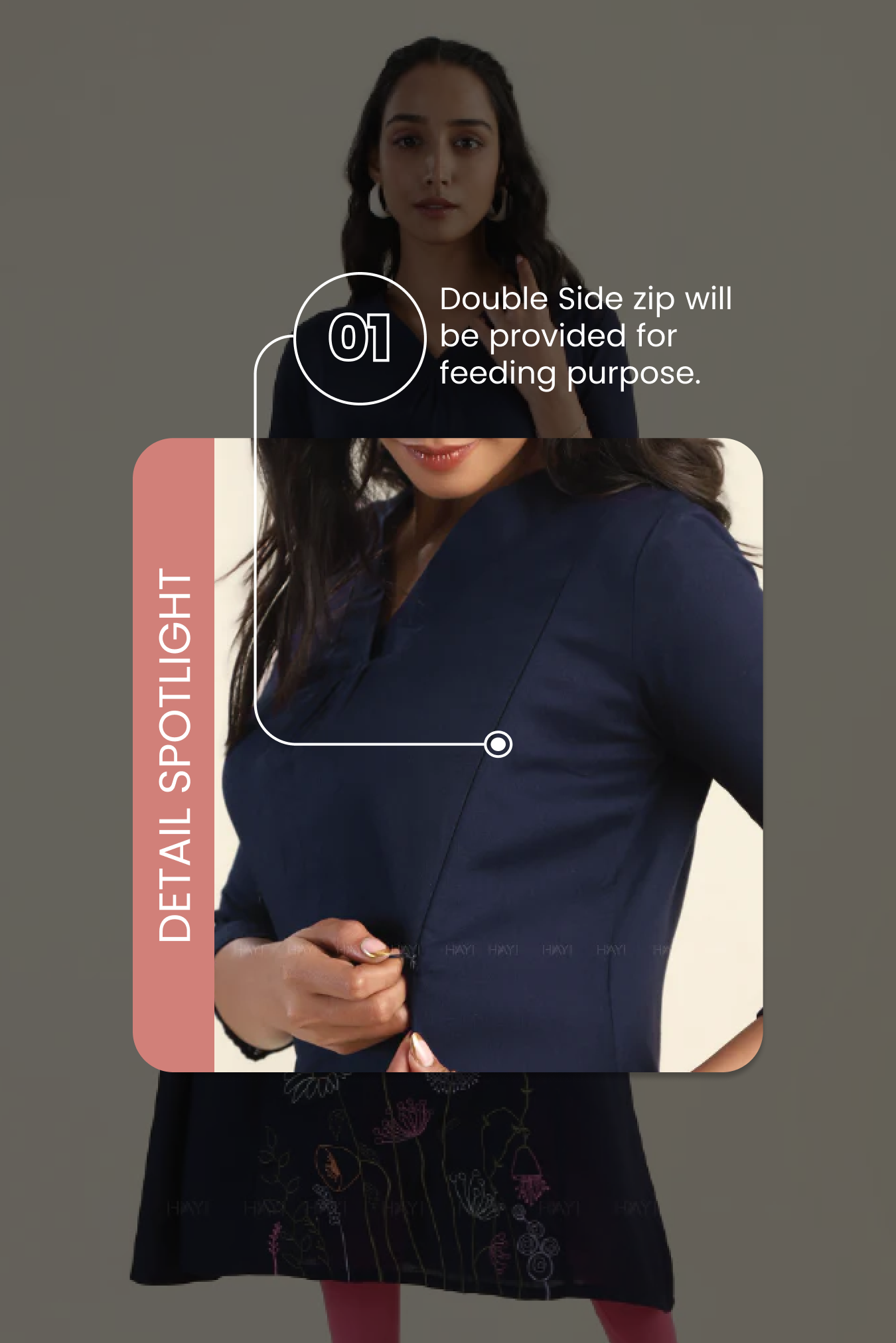 Flowering Nights Navy with embroidery Maternity and feeding dress