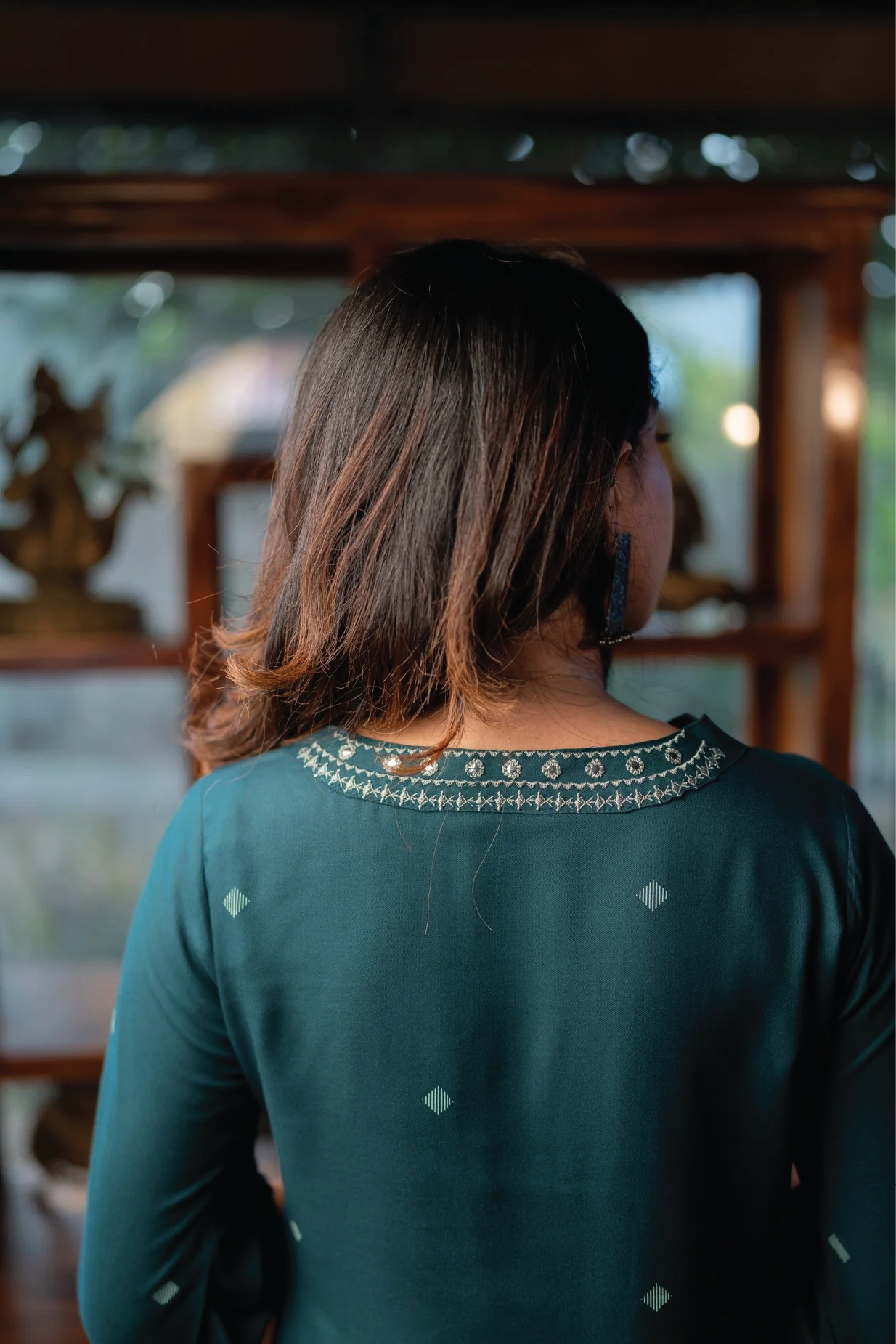 Green Scape Viscose With Lace Printed A-line Dress