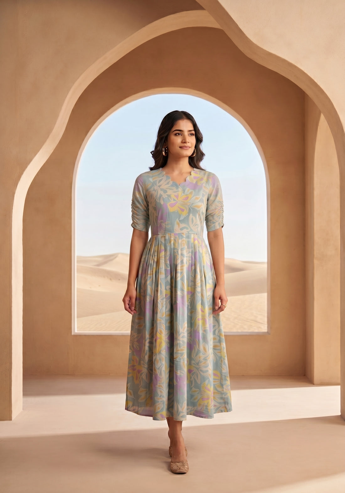 Blue Misty Blue Printed Maternity and Feeding Maxi Outfit