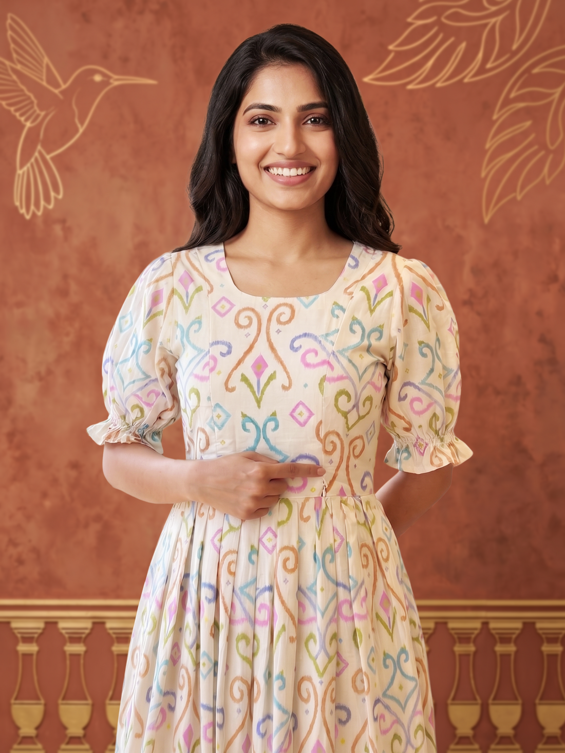 Fantasy Swirl Off White Printed Maternity and Feding Maxi Outfit