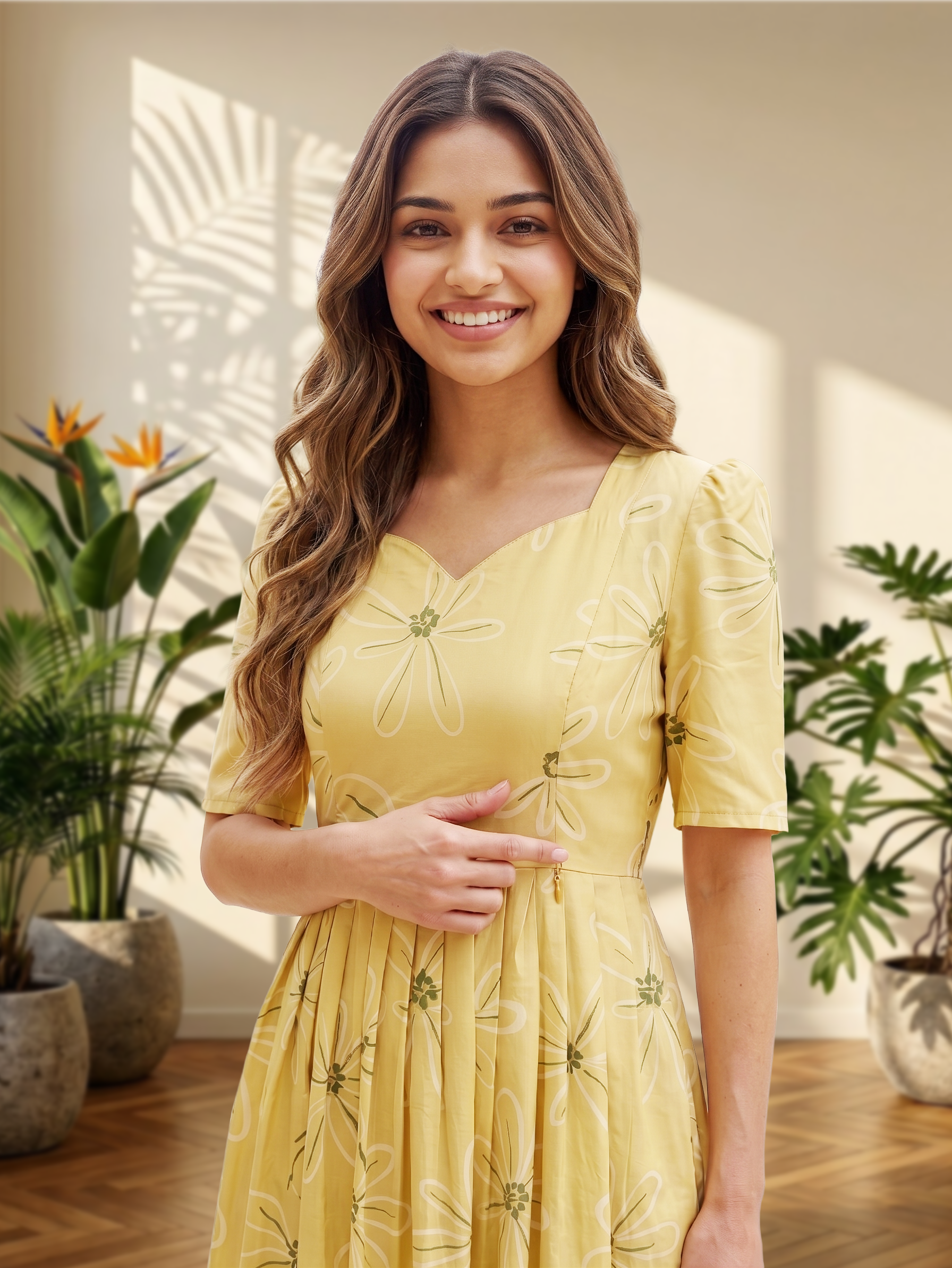Whispering Mellow Yellow Printed Maternity and Feeding Maxi Outfit