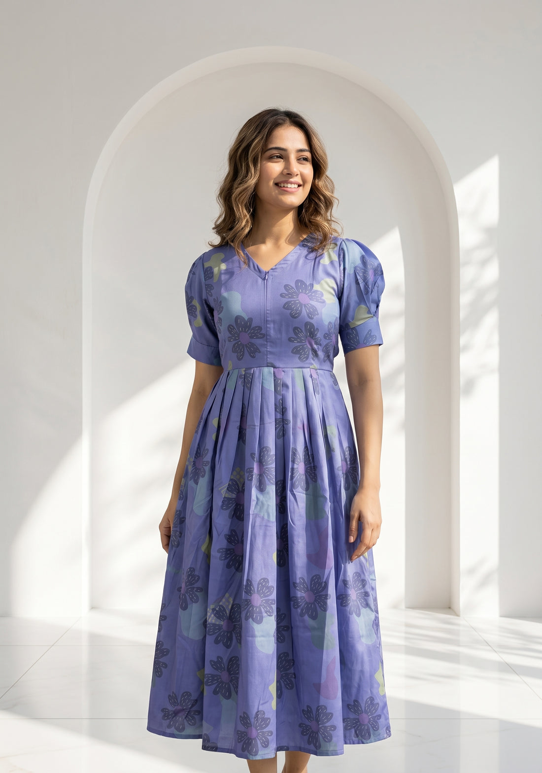 Skyshade Floral Blue printed Maternity and Feeding Maxi Outfit