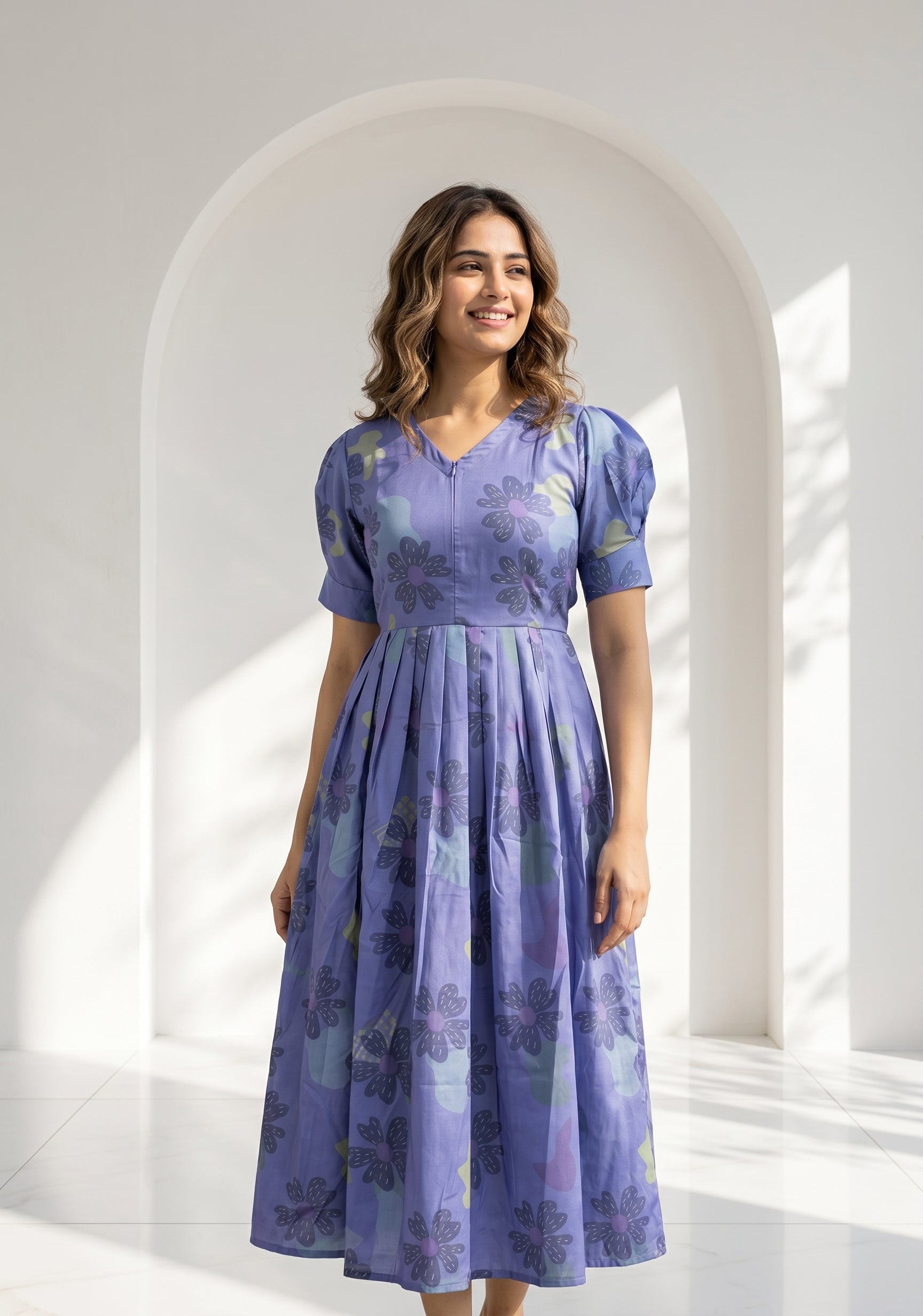 Skyshade Floral Blue printed Maternity and Feeding Maxi Outfit