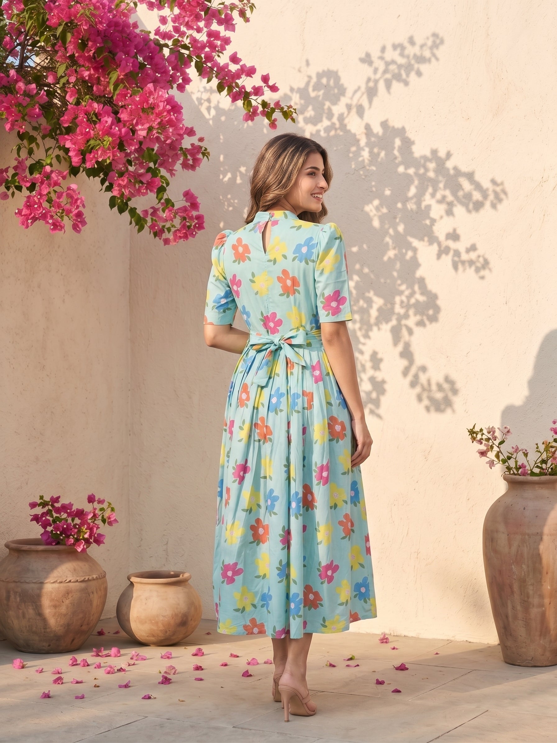 Calm Flora Blue Printed Maternity and Feeding Maxi Wear
