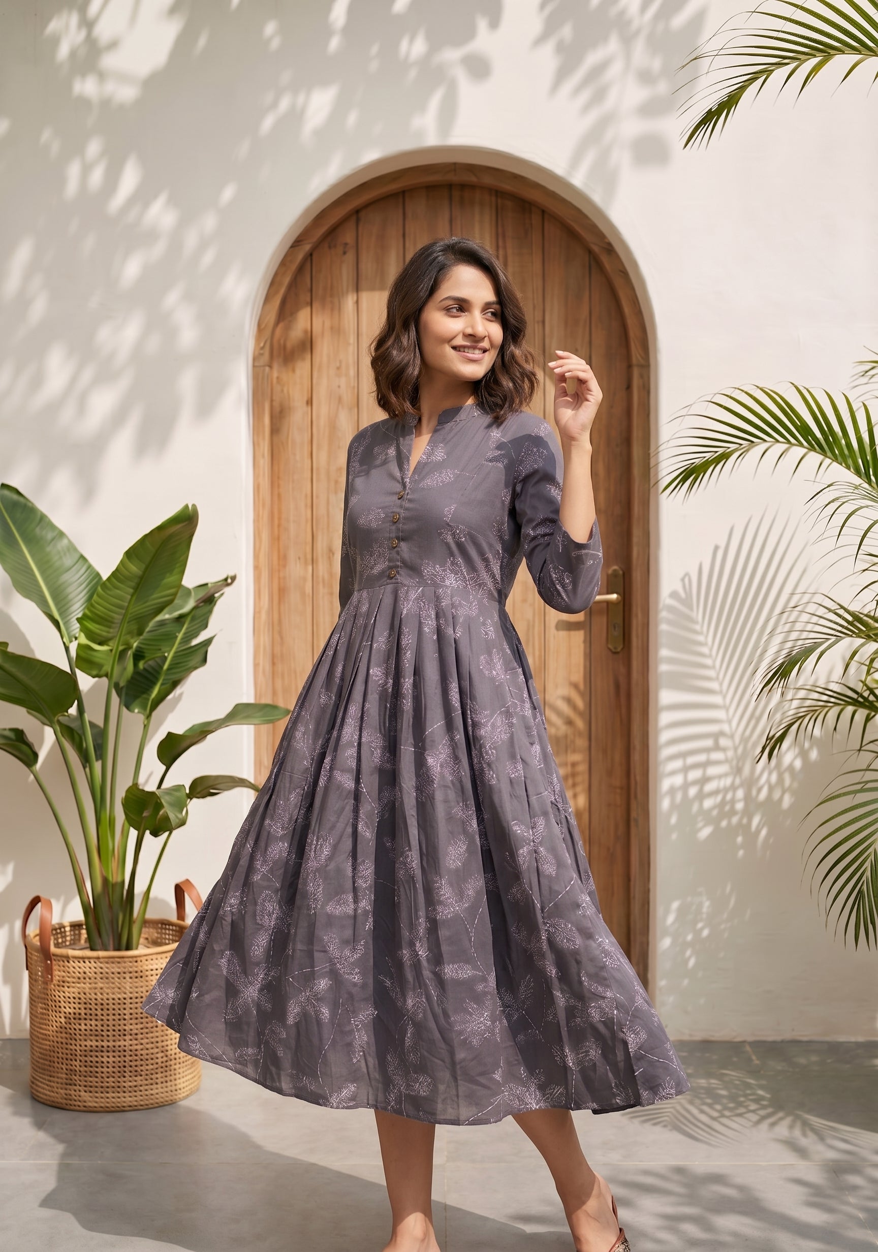 Muted Munlit Grey Printed Maternity and Feeding Maxi Wear
