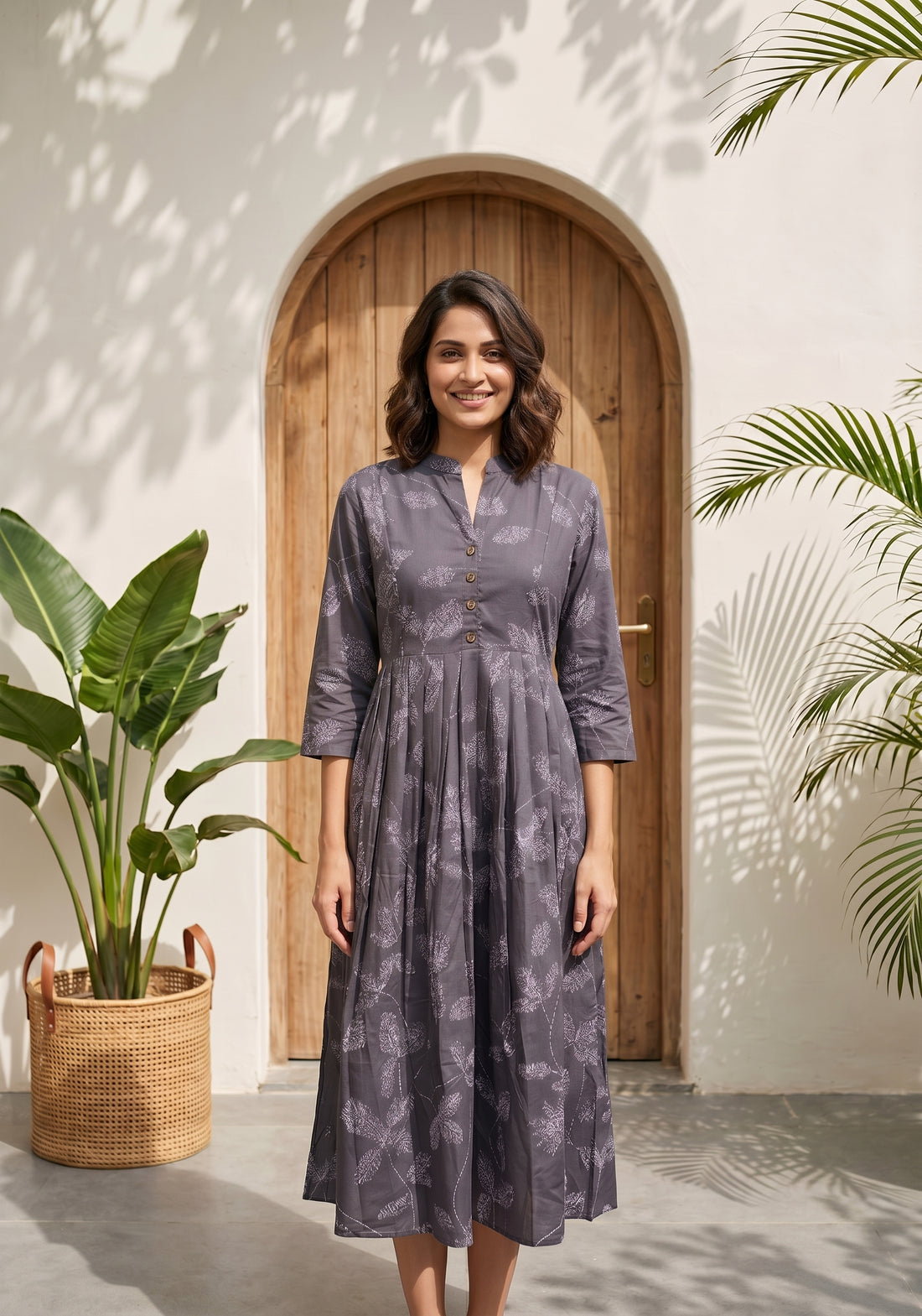 Muted Munlit Grey Printed Maternity and Feeding Maxi Wear