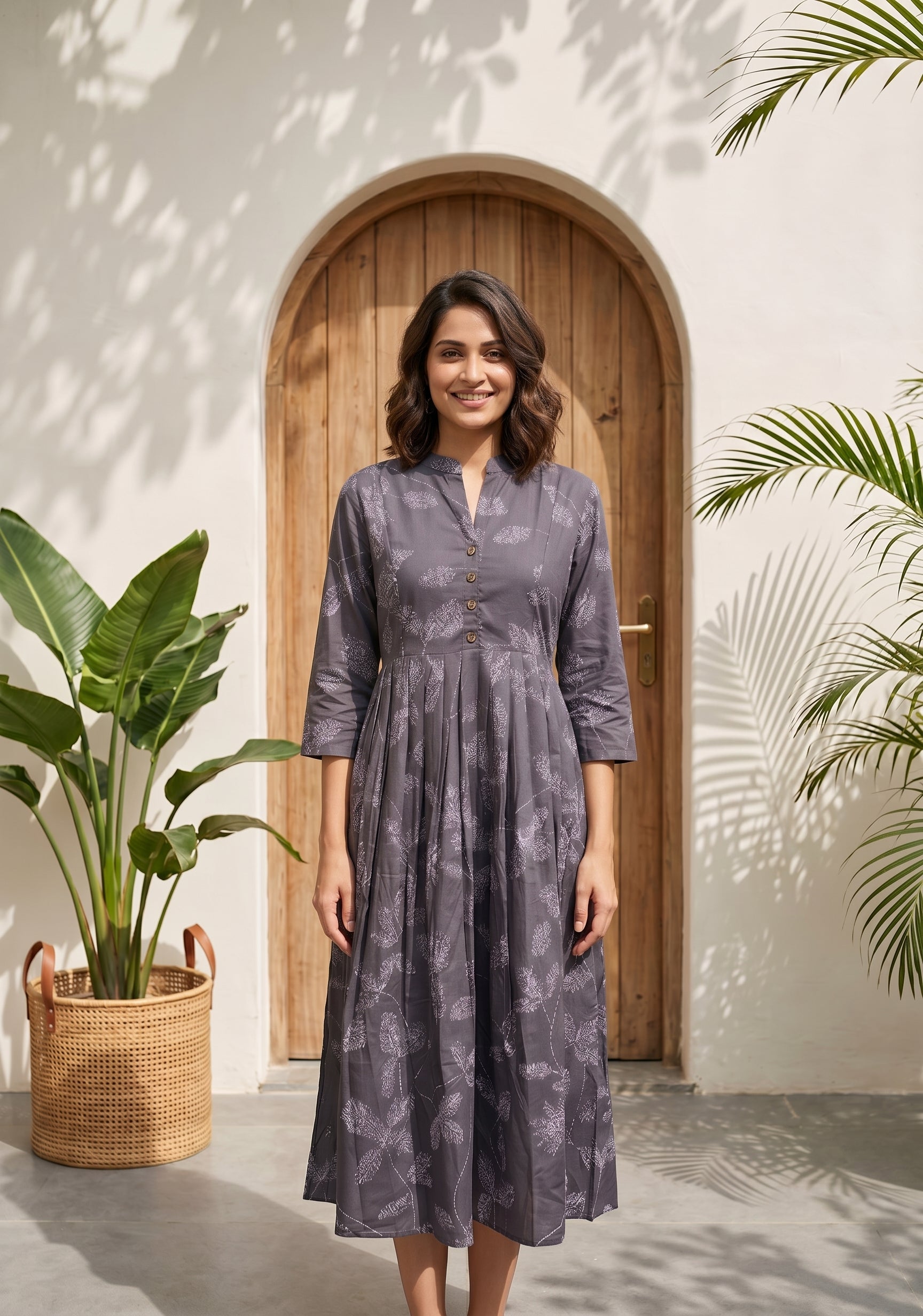 Muted Munlit Grey Printed Maternity and Feeding Maxi Wear