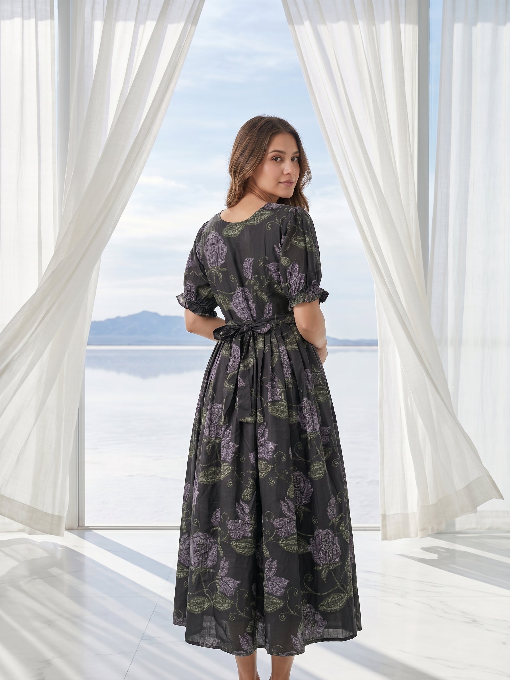 Deep Muse Black Floral Printed Maternity and Feeding Wear