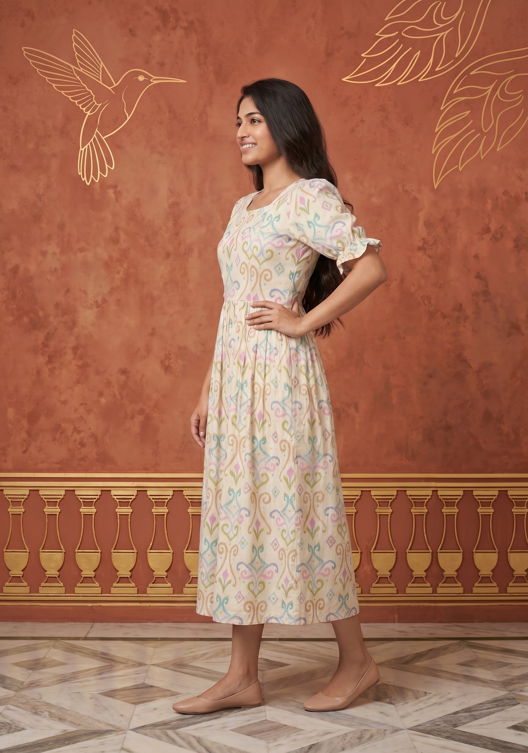 Fantasy Swirl Off White Printed Maternity and Feding Maxi Outfit
