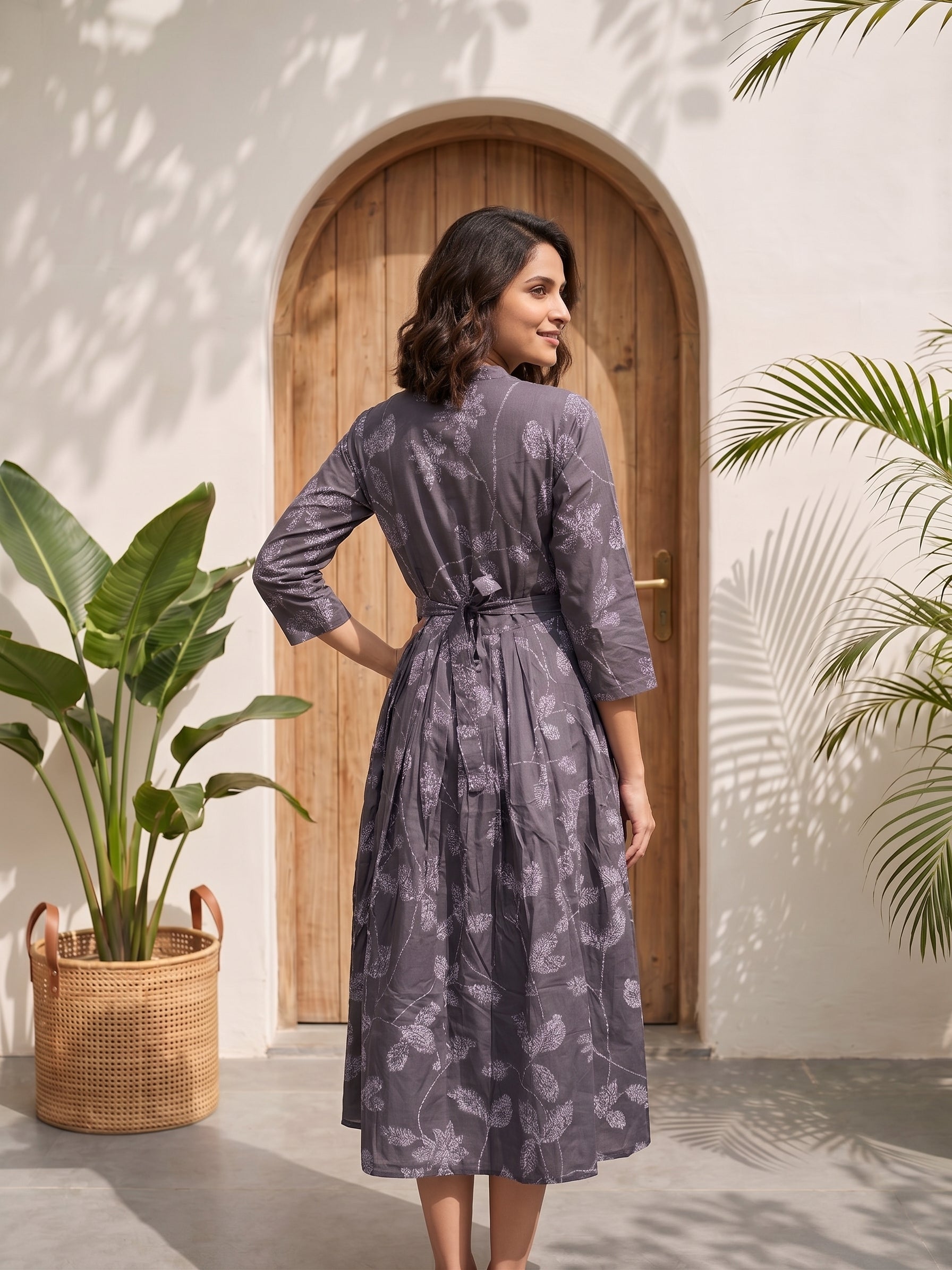 Muted Munlit Grey Printed Maternity and Feeding Maxi Wear