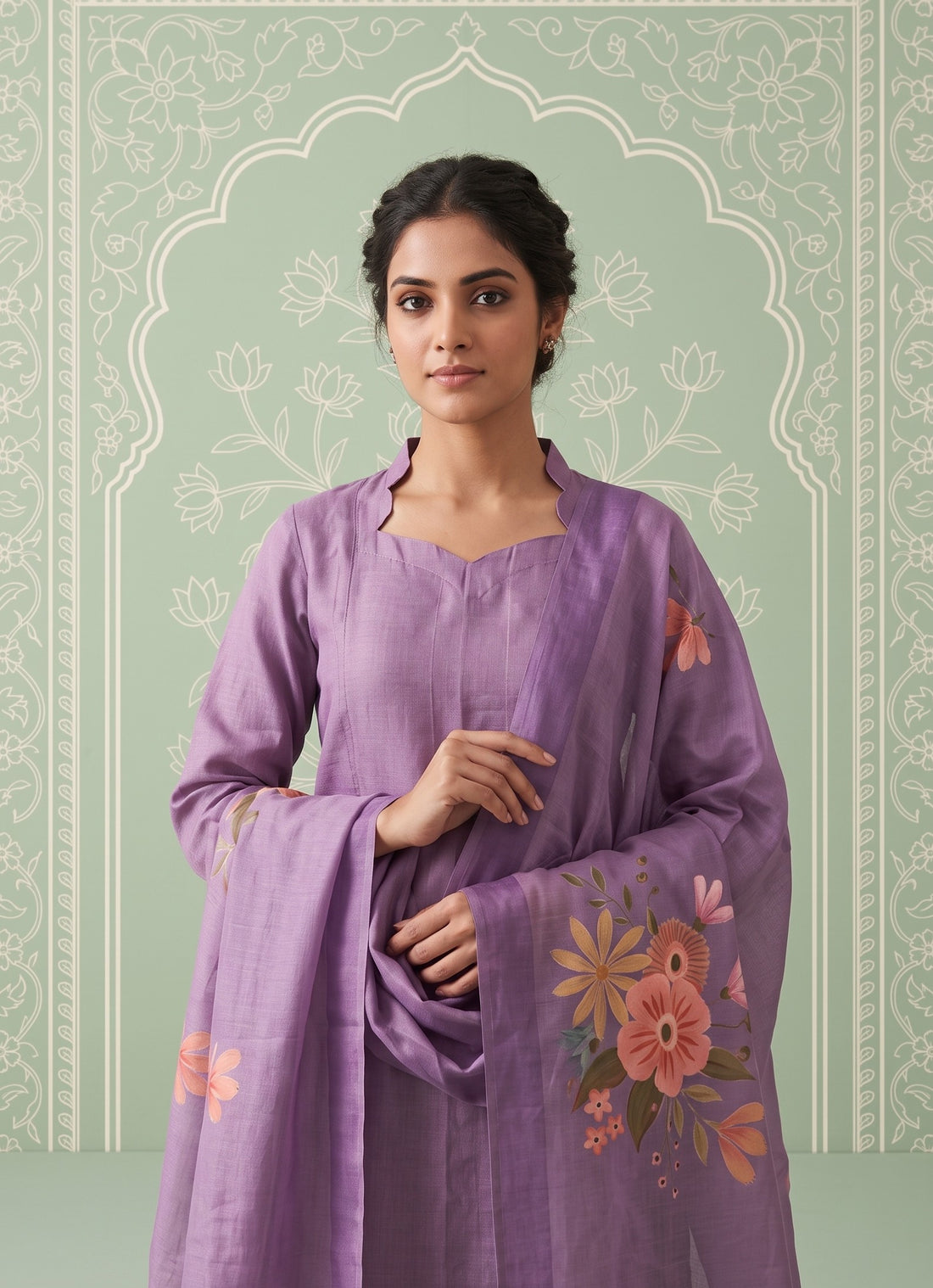 Lavender Hexa Violet 3 Piece Tussar Silk Kurta Set with Dupatta