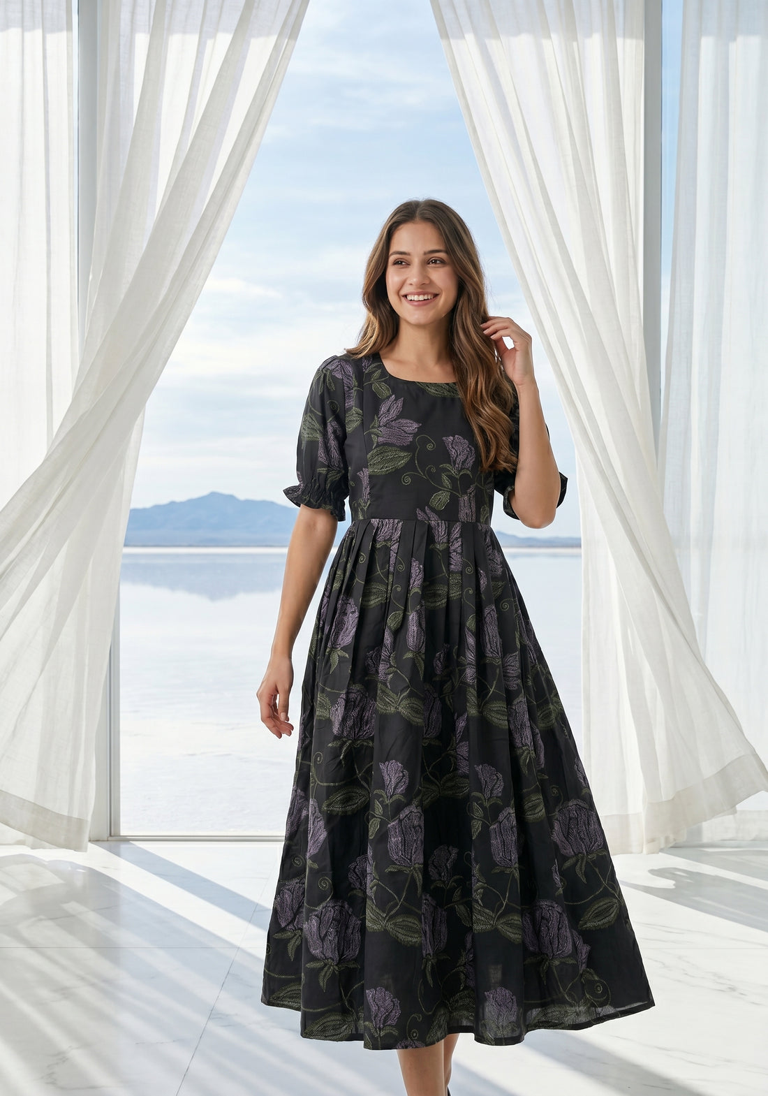 Deep Muse Black Floral Printed Maternity and Feeding Wear