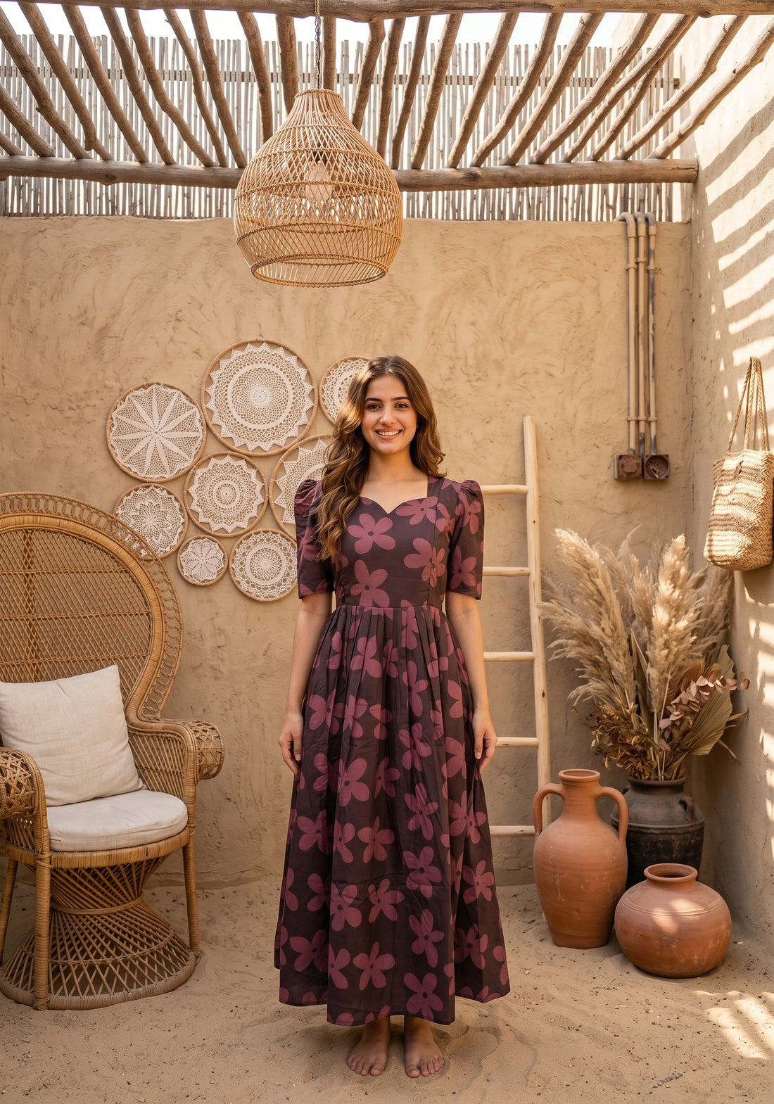 Dark Smoky Bloom Brown Printed Maternity and Feeding Maxi Wear