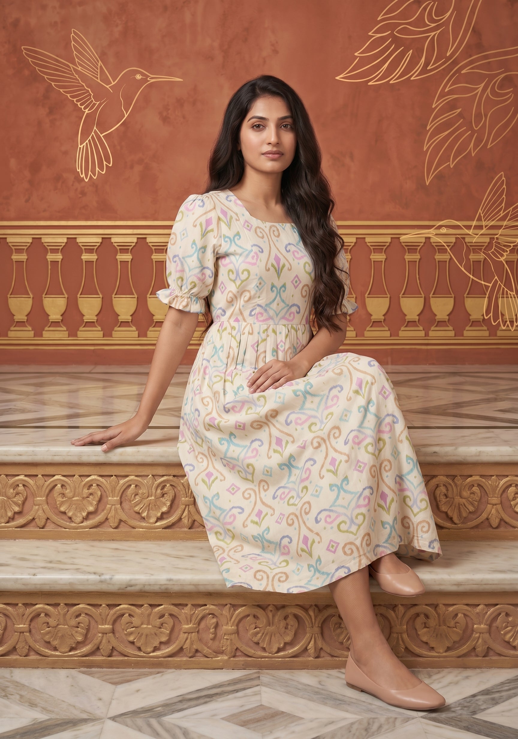 Fantasy Swirl Off White Printed Maternity and Feding Maxi Outfit