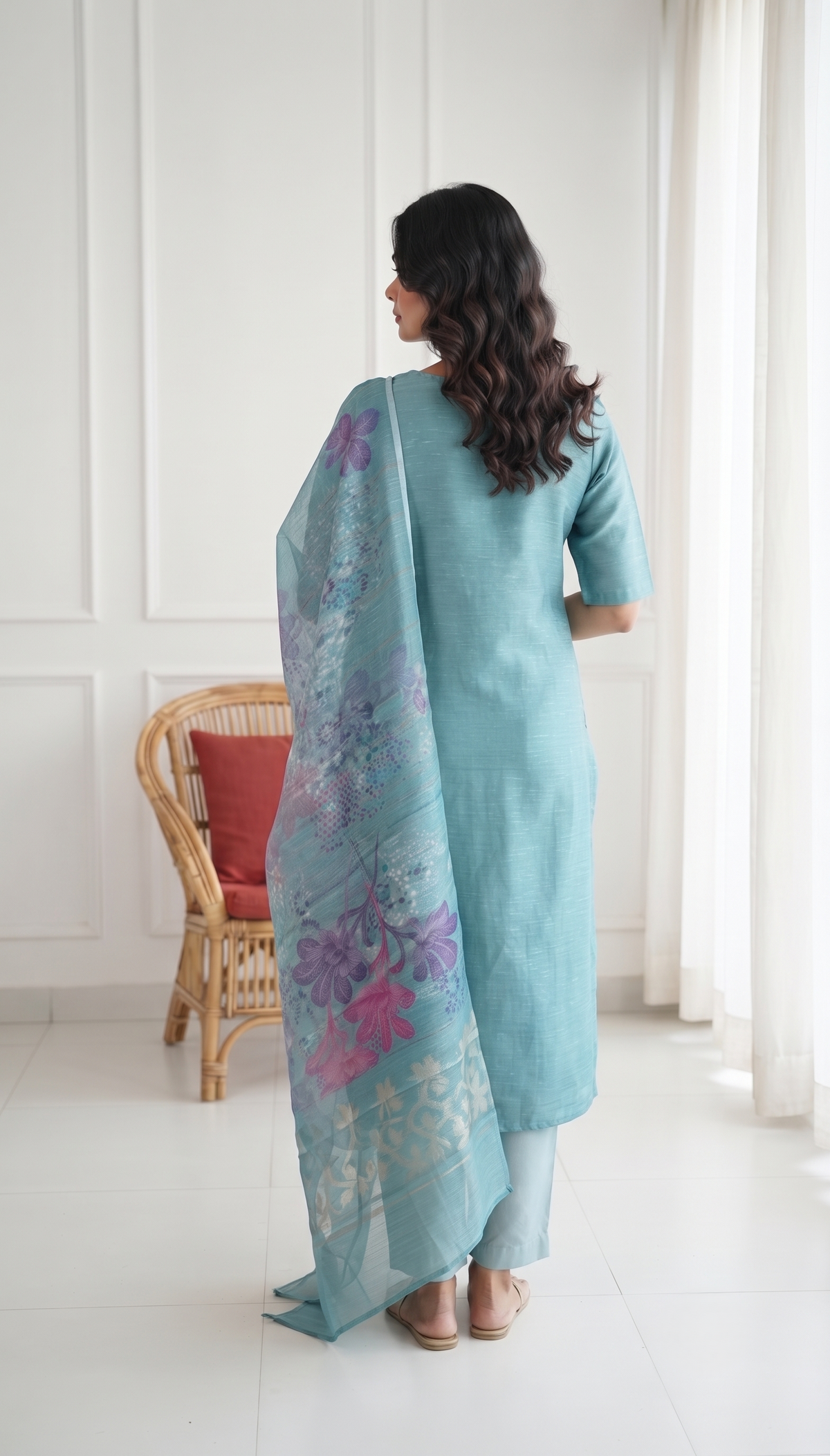 Neerika Printed 3 Piece Organza Slub Kurta Set with Dupatta