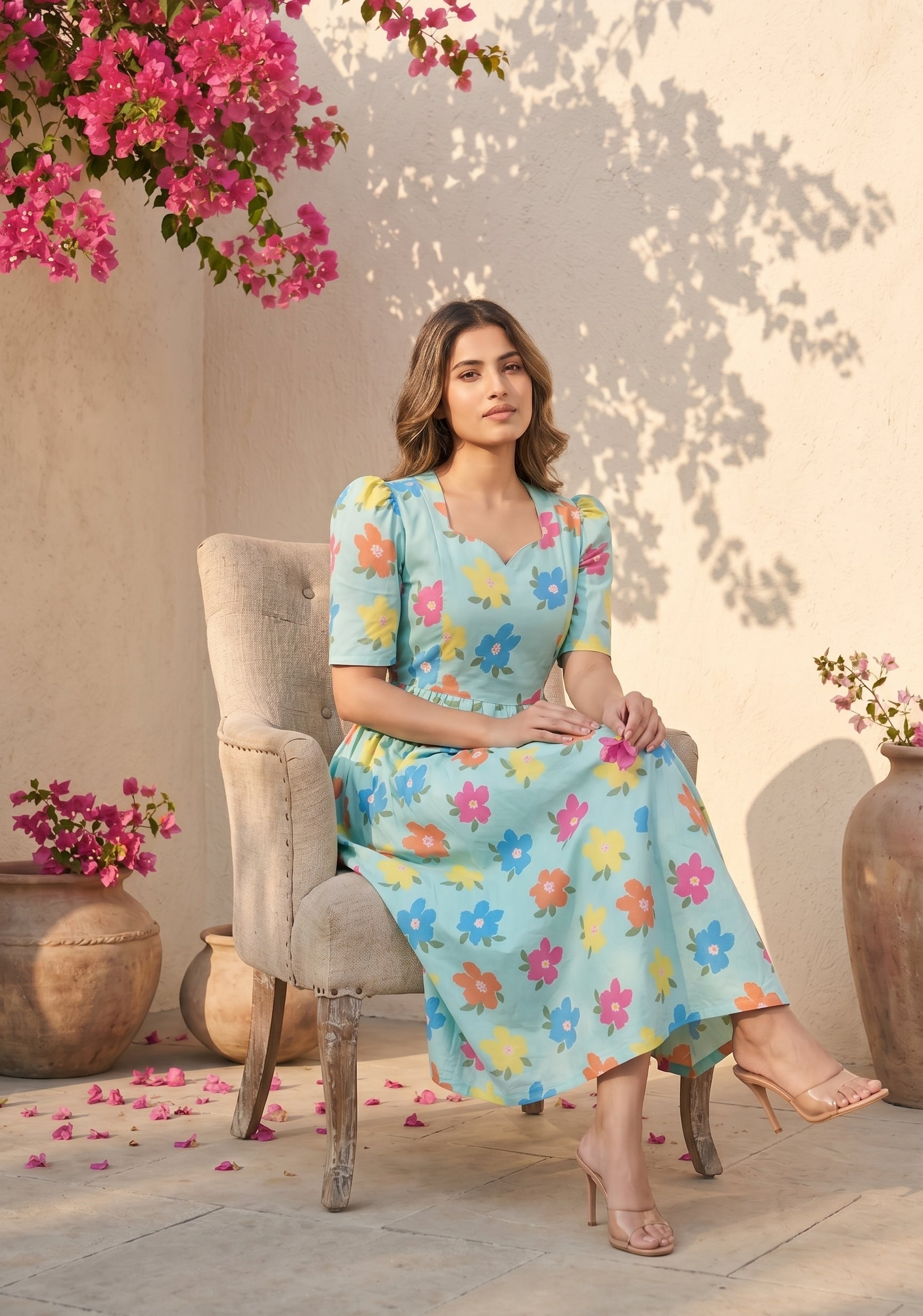 Calm Flora Blue Printed Maternity and Feeding Maxi Wear