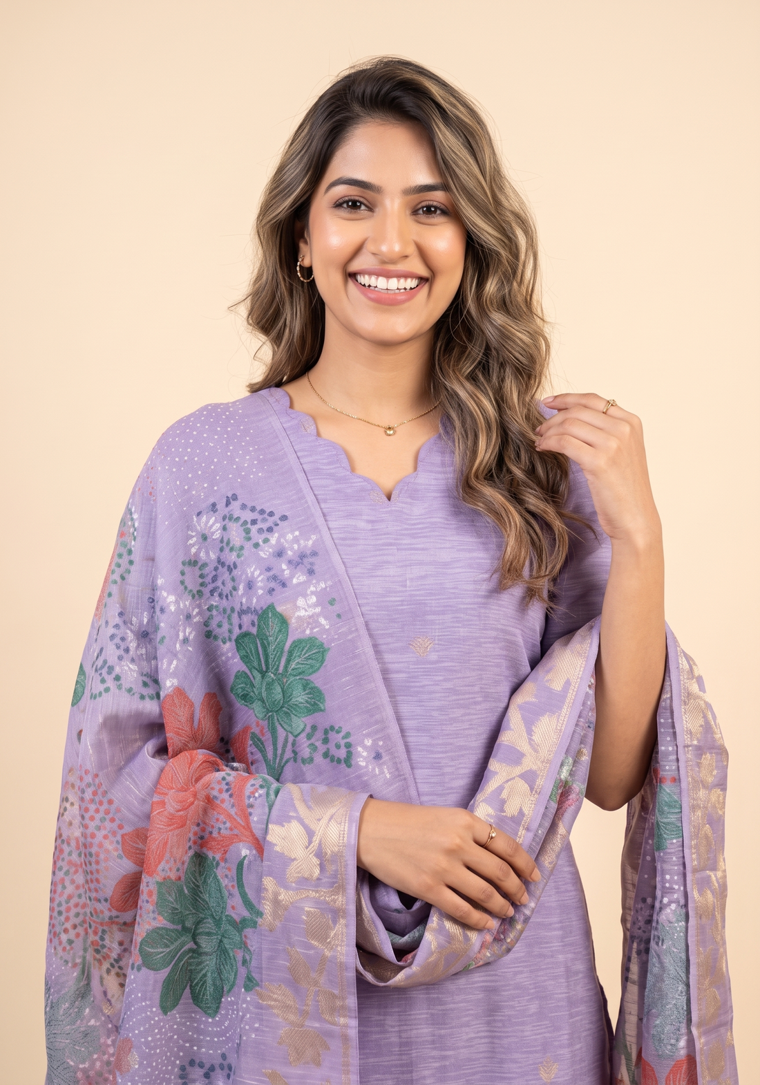 Lira Printed 3 Piece Organza Slub Kurta Set with Dupatta