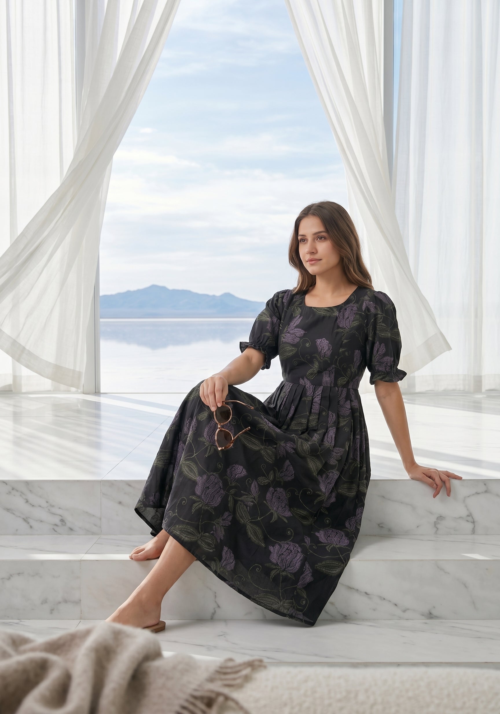 Deep Muse Black Floral Printed Maternity and Feeding Wear