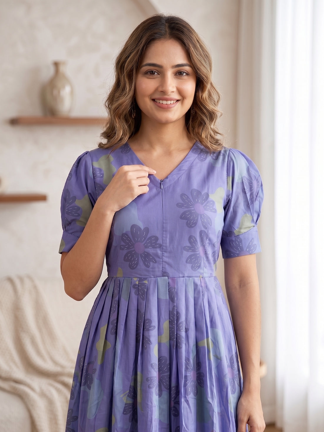 Skyshade Floral Blue printed Maternity and Feeding Maxi Outfit