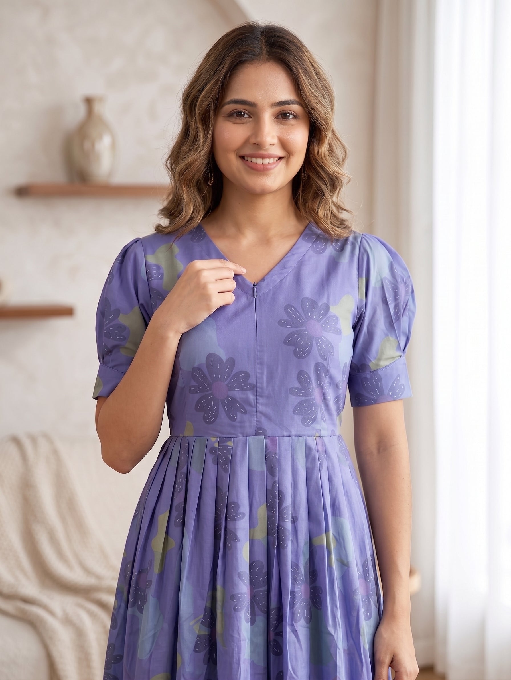 Skyshade Floral Blue printed Maternity and Feeding Maxi Outfit