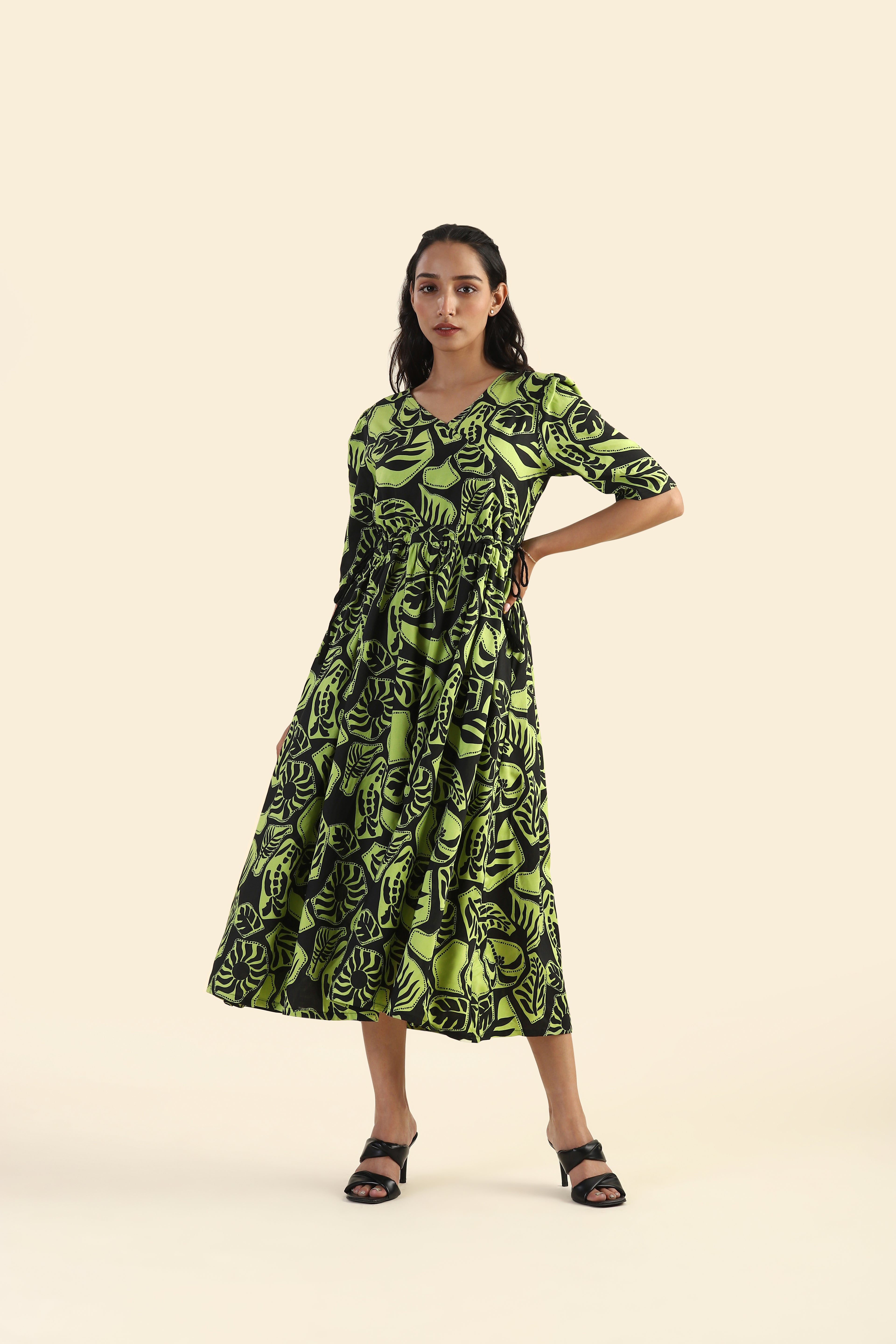 Mystic green Ethereal Grove Viscose Printed Dress