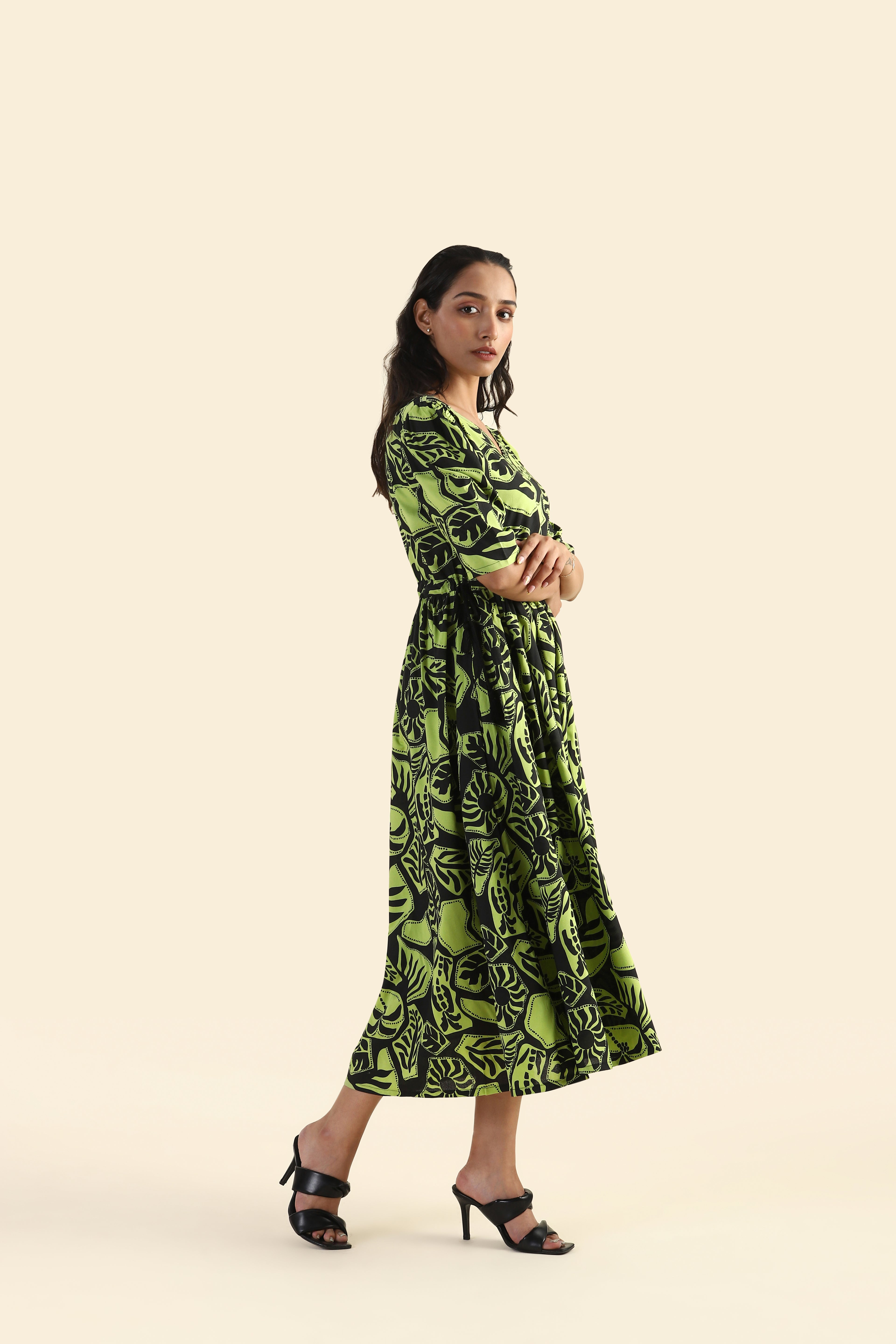 Mystic green Ethereal Grove Viscose Printed Dress