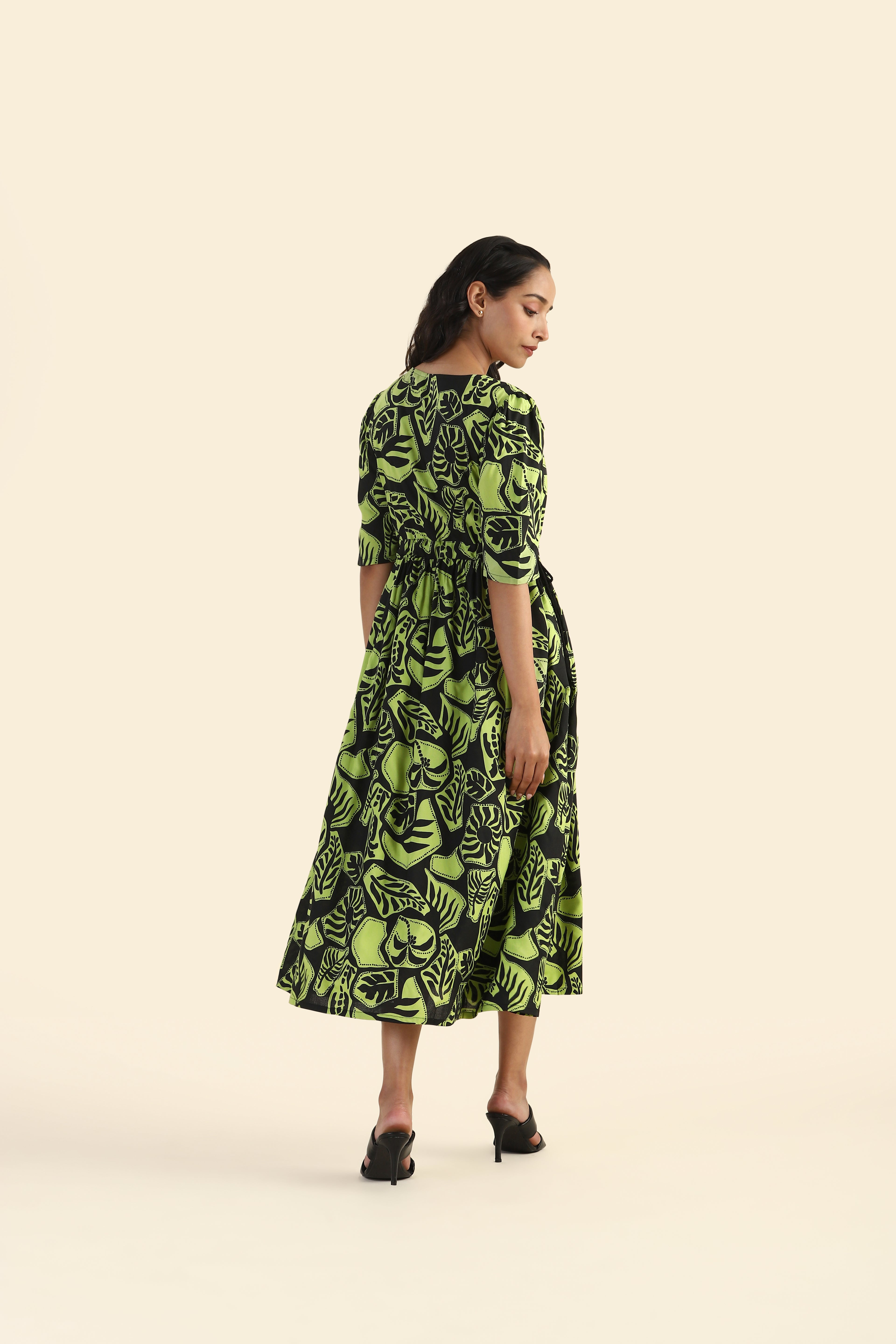 Mystic green Ethereal Grove Viscose Printed Dress