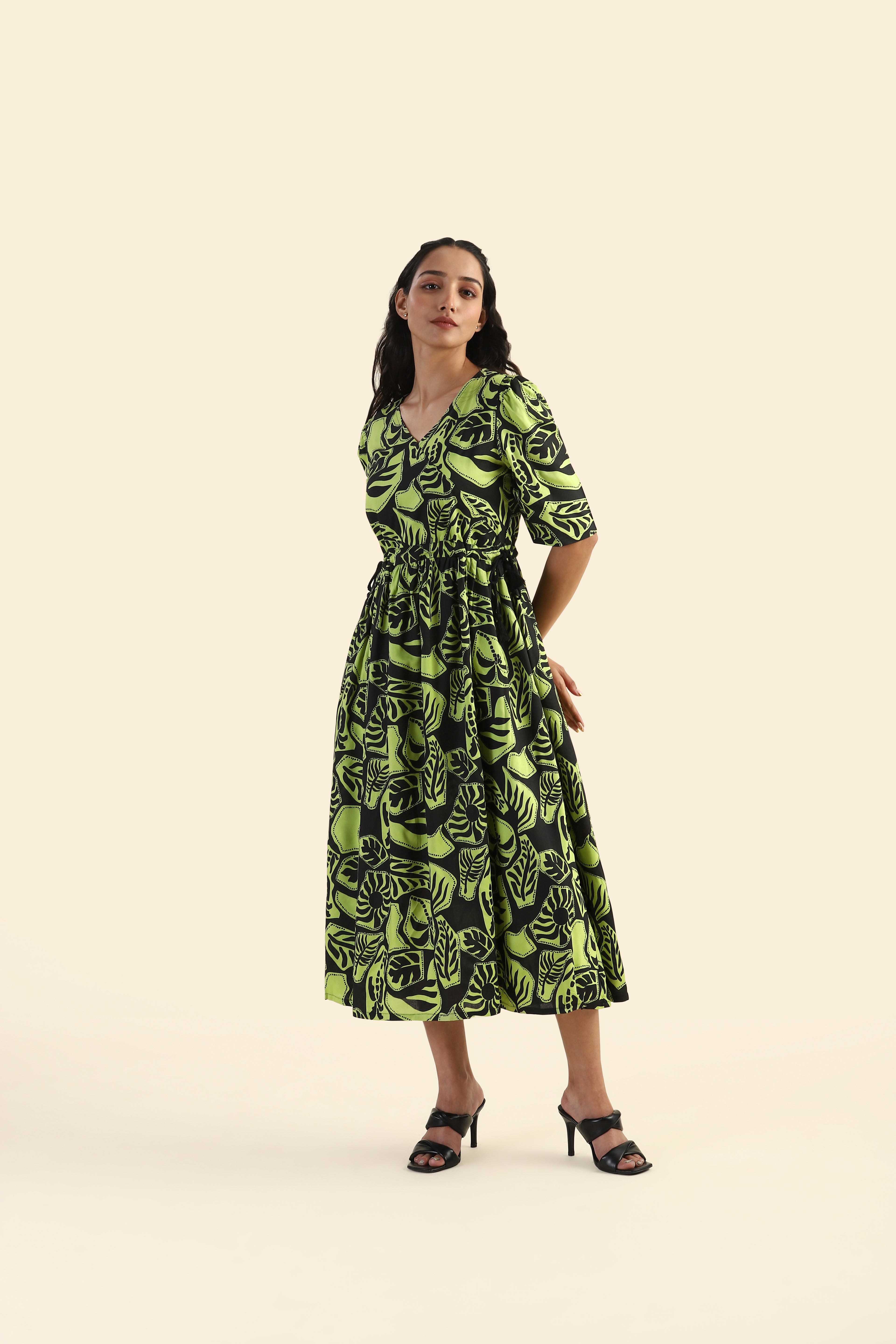 Mystic green Ethereal Grove Viscose Printed Dress