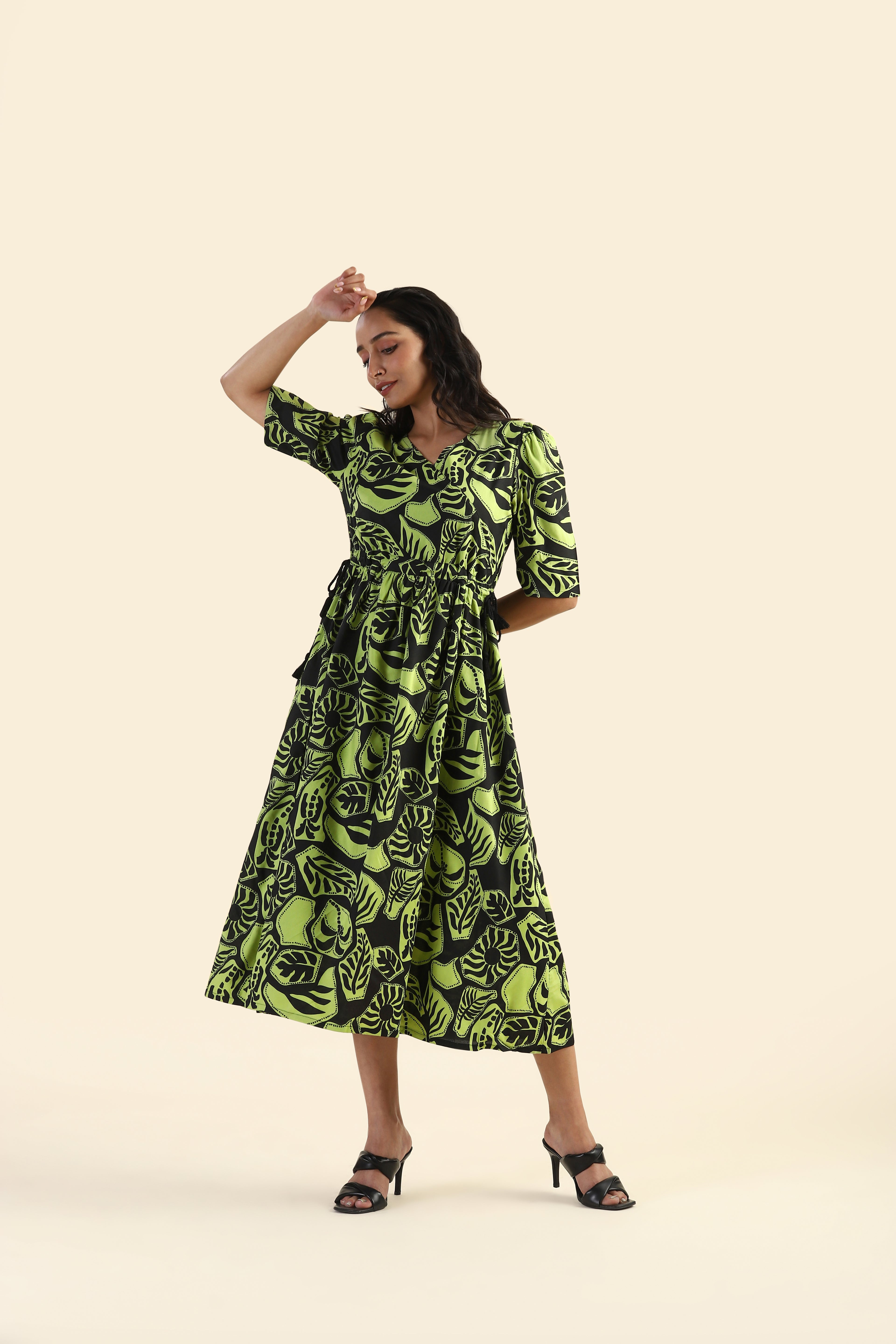 Mystic green Ethereal Grove Viscose Printed Dress