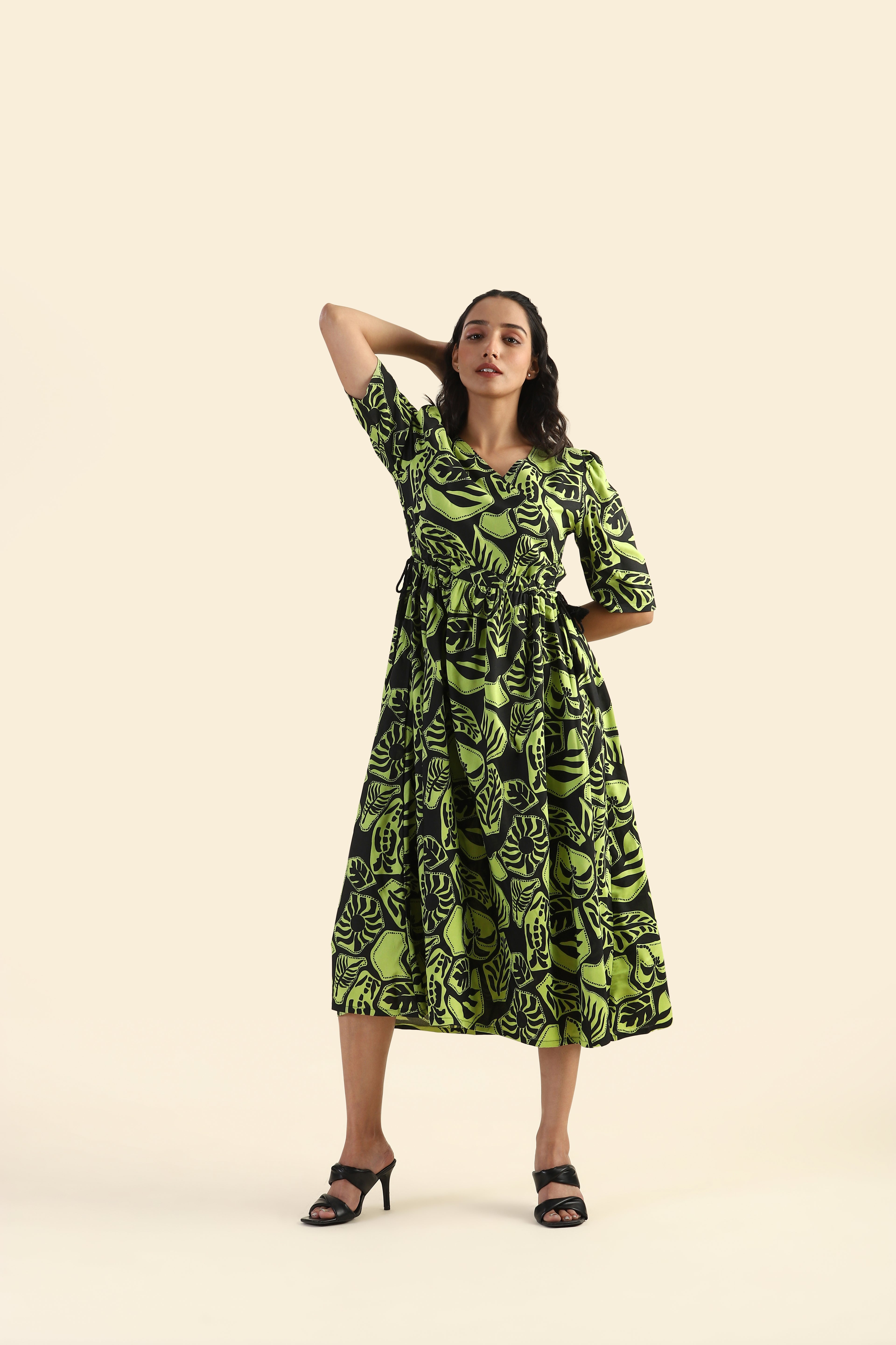 Mystic green Ethereal Grove Viscose Printed Dress