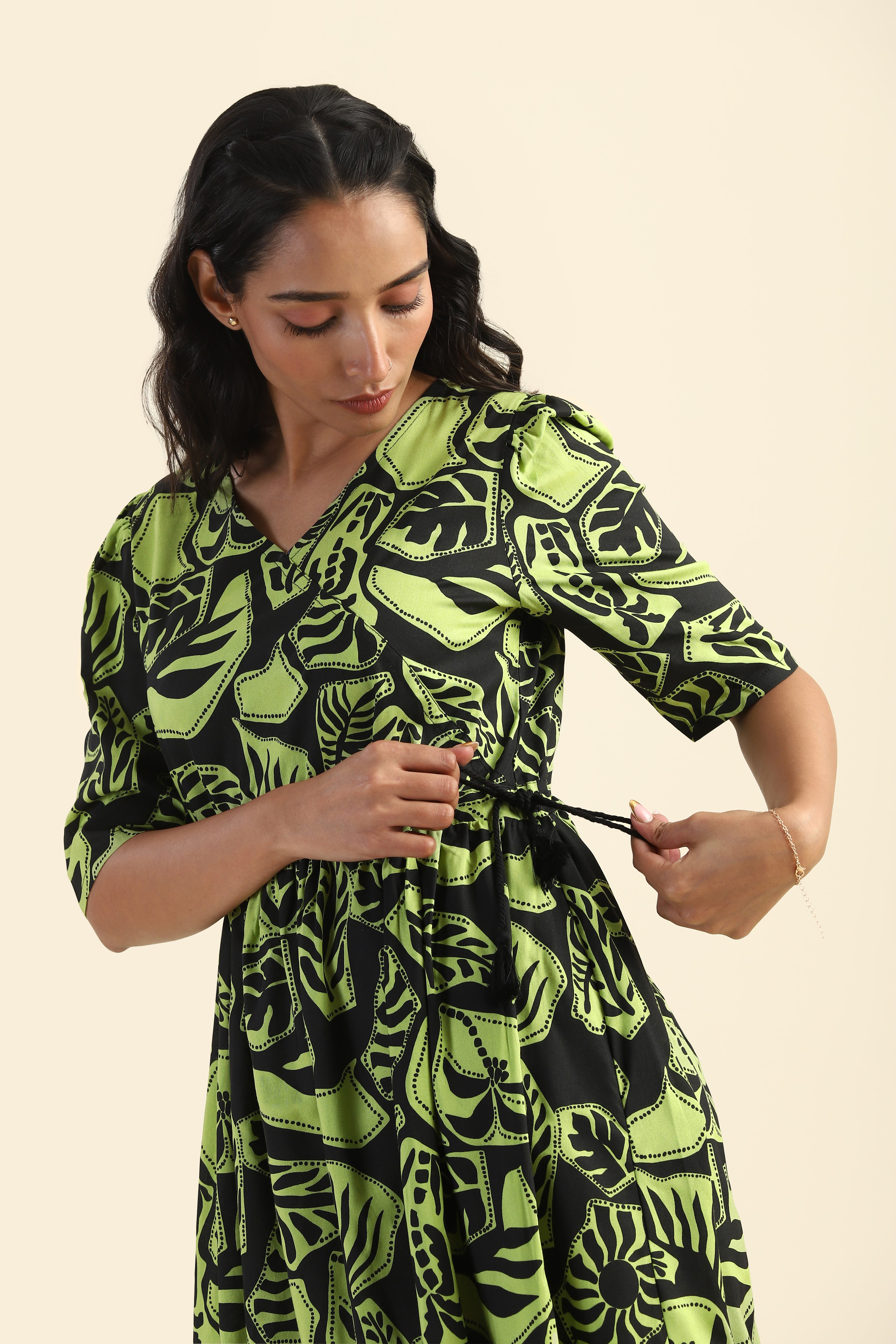 Mystic green Ethereal Grove Viscose Printed Dress