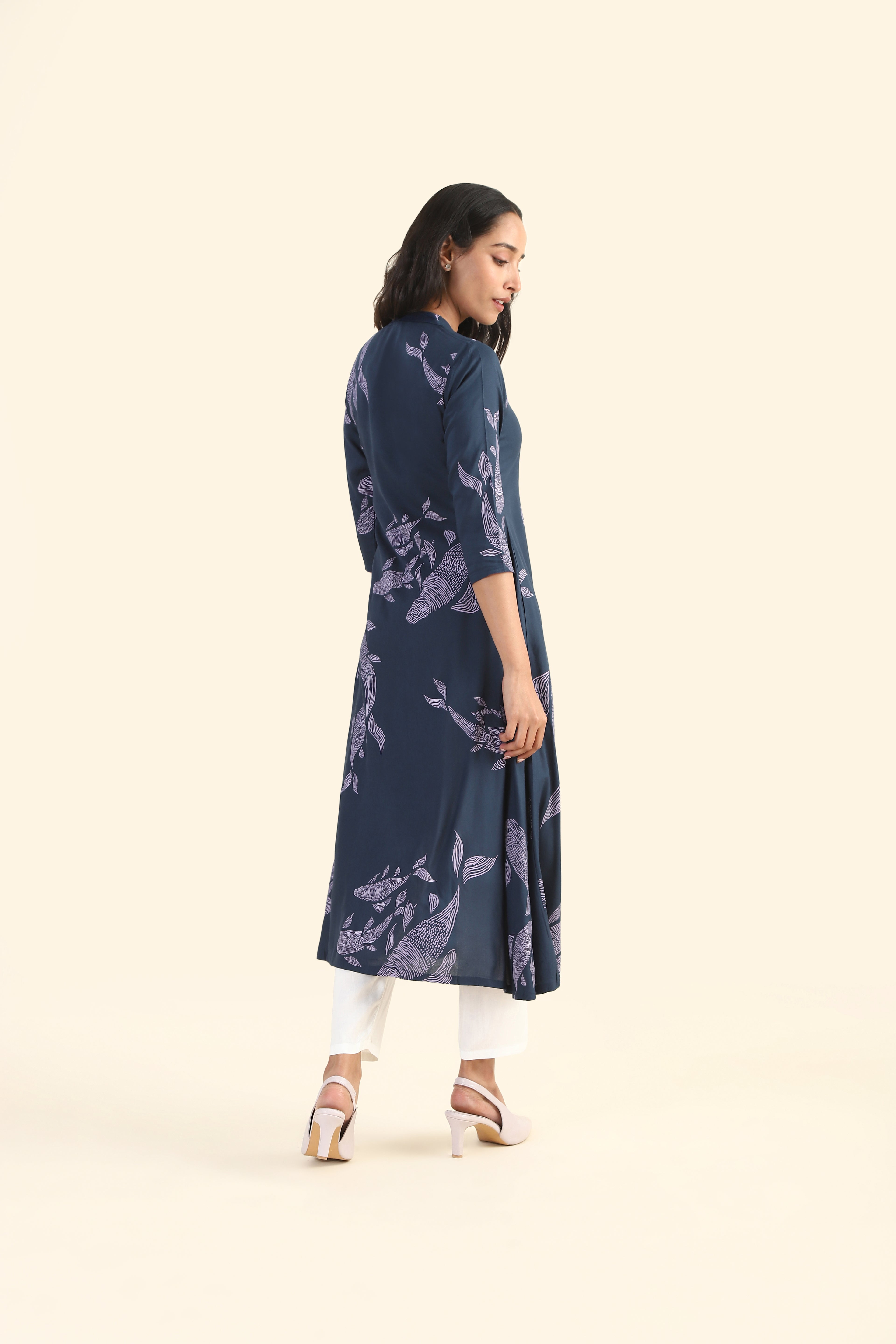Neptune Blue Marine Melody Viscose Printed Dress