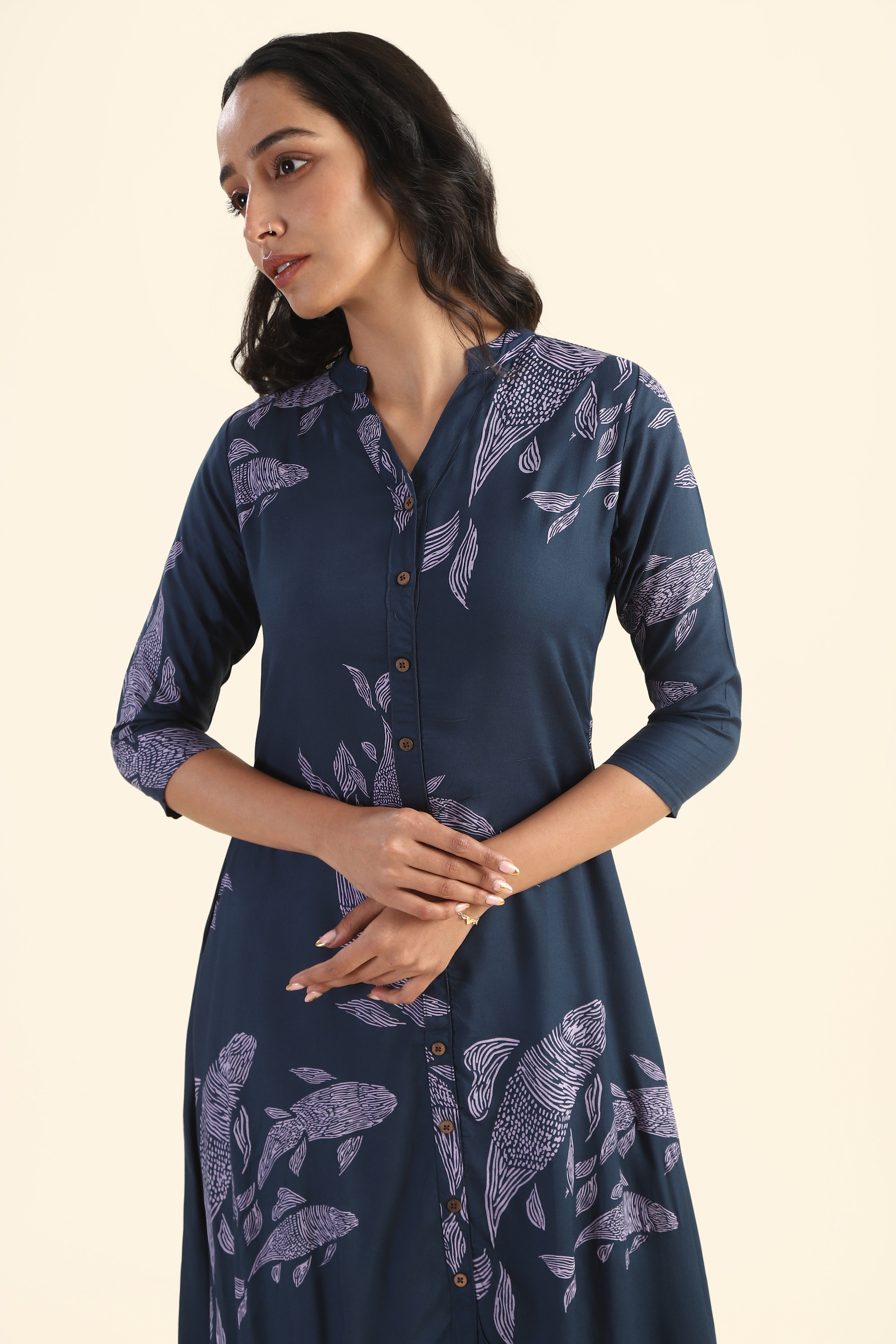 Neptune Blue Marine Melody Viscose Printed Dress