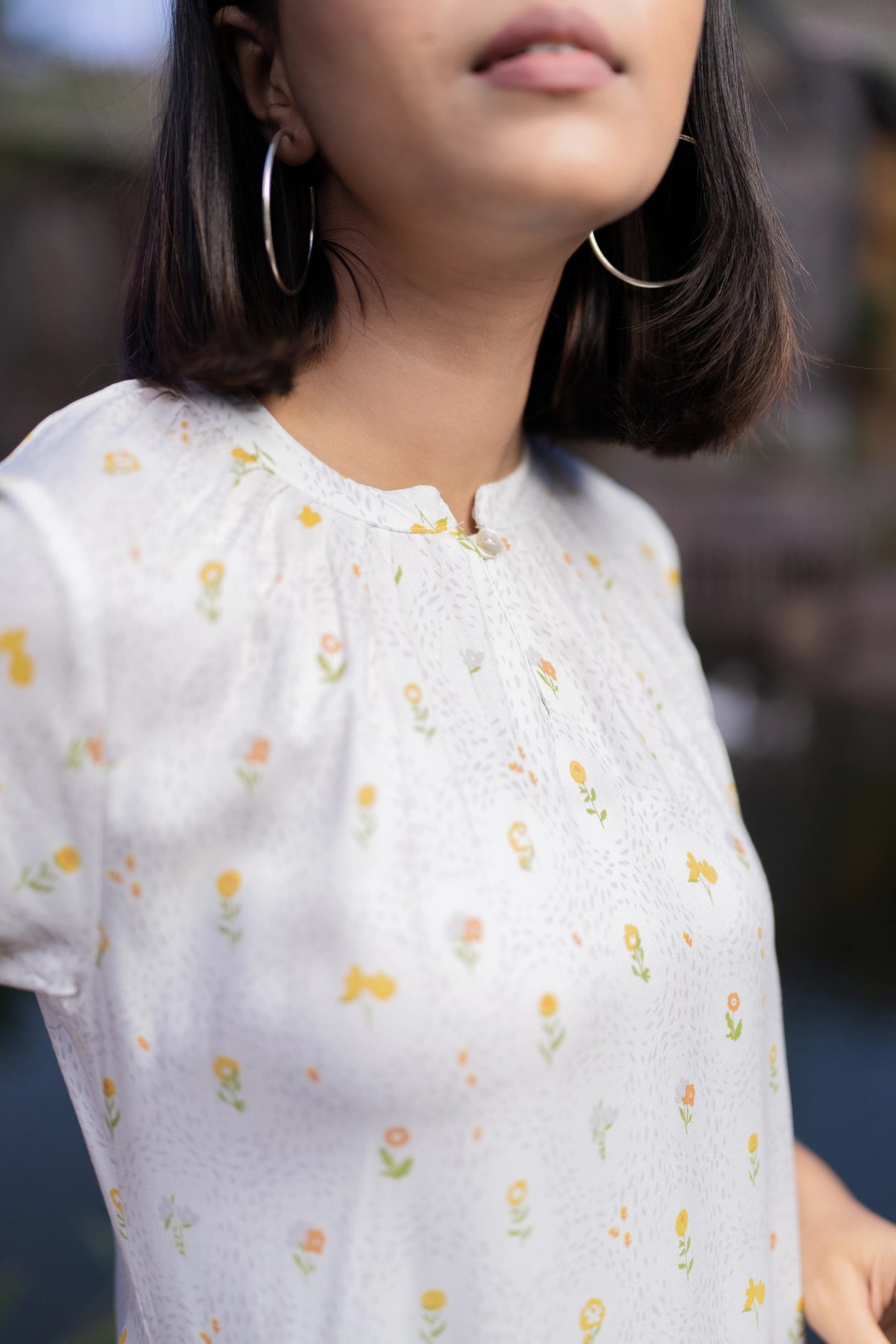 Cream White Floral Garden Viscose Printed Kurta