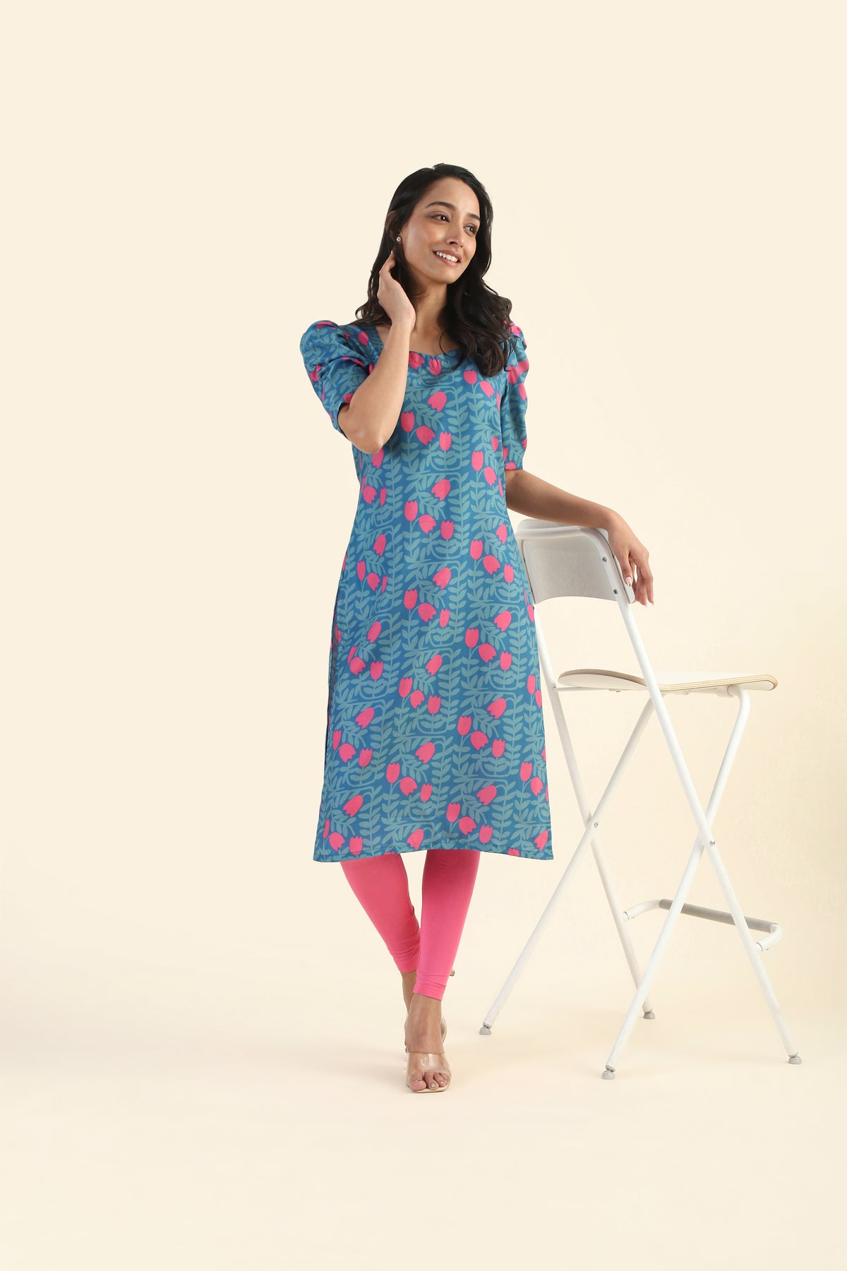 Dusky Blue Tulip Twilight Printed Viscose Kurta