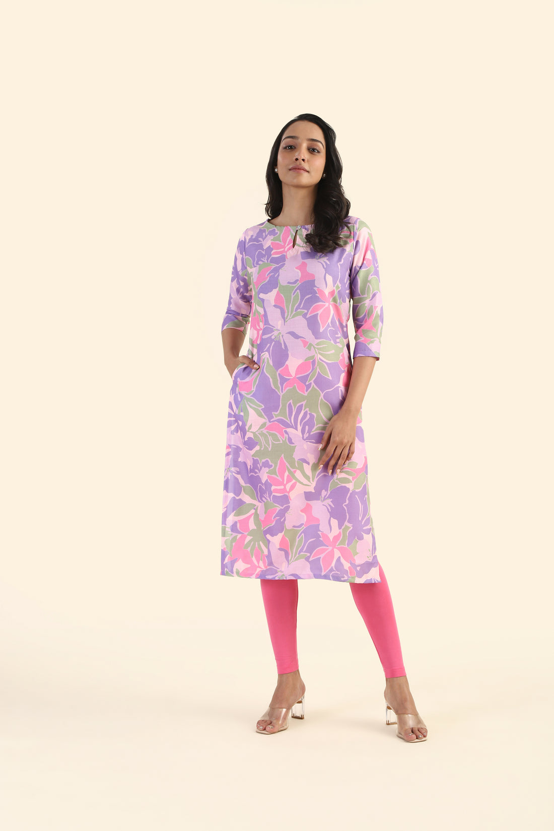 Lavender Botanic Blush Printed Viscose Kurta