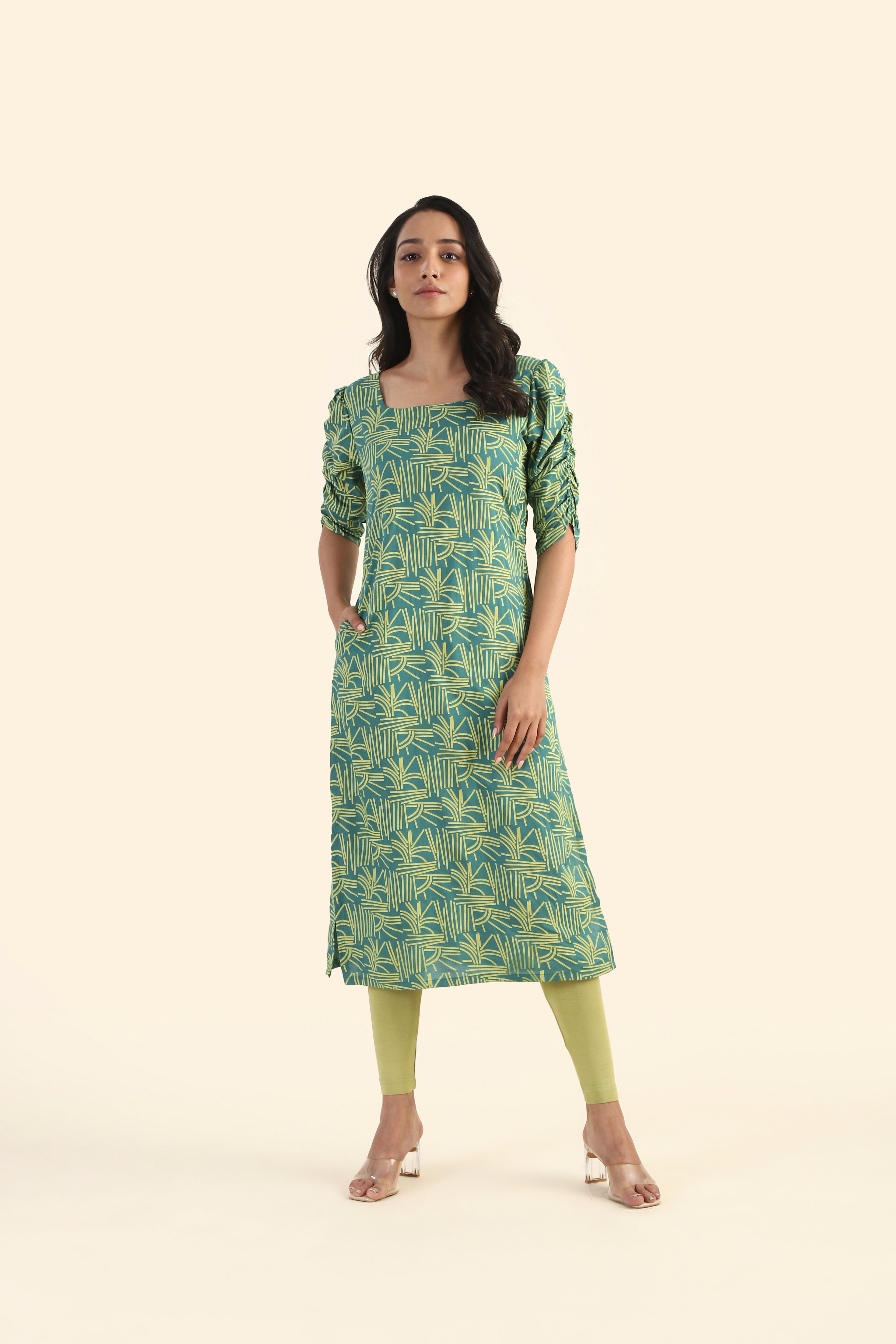 Sleek Green Echo Lines Printed Viscose Kurta