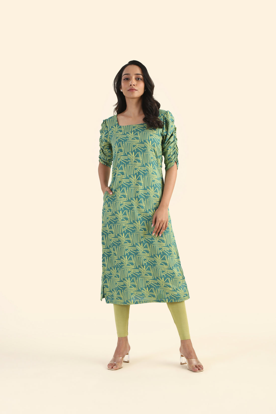 Sleek Green Echo Lines Printed Viscose Kurta