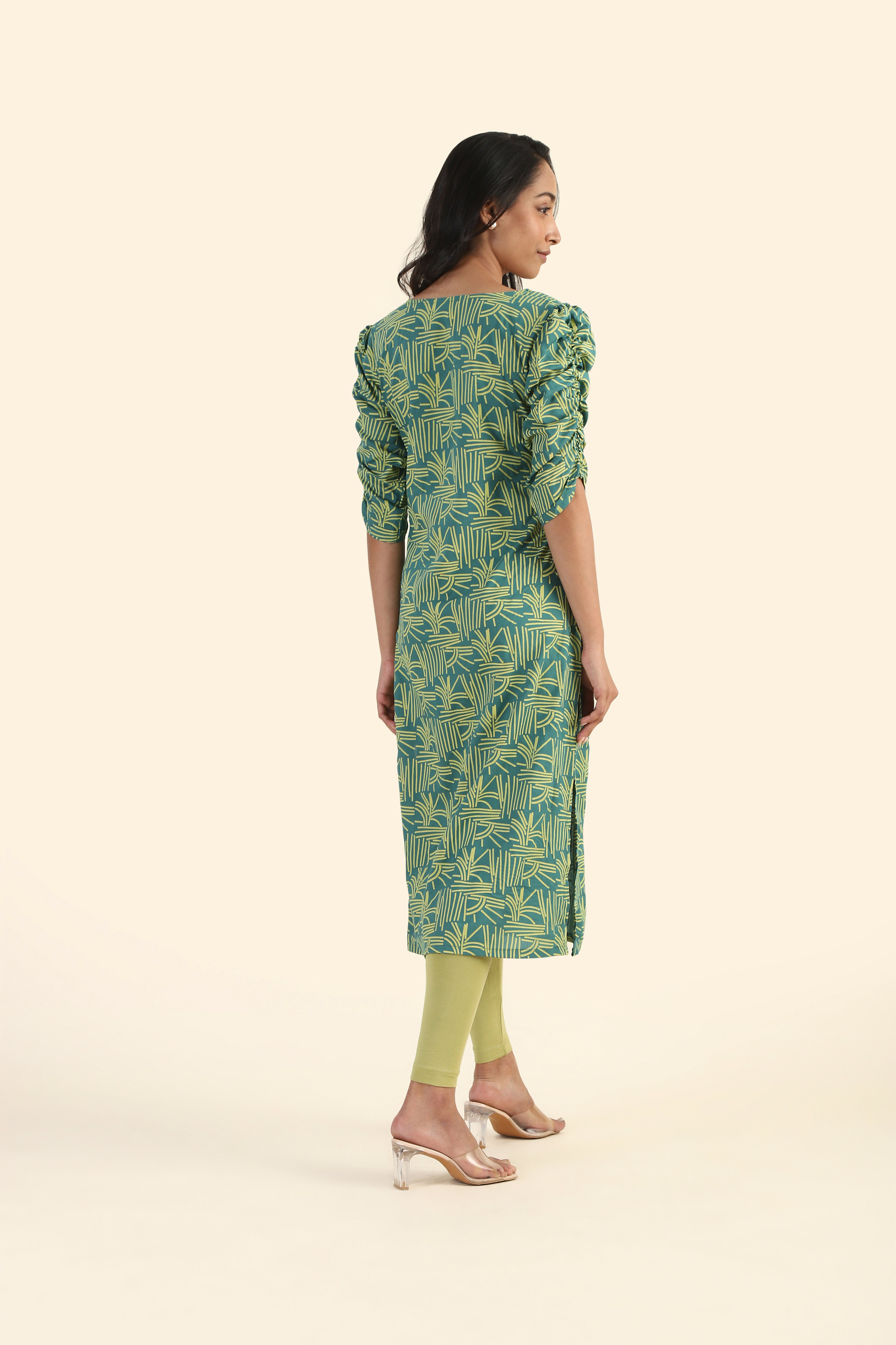 Sleek Green Echo Lines Printed Viscose Kurta