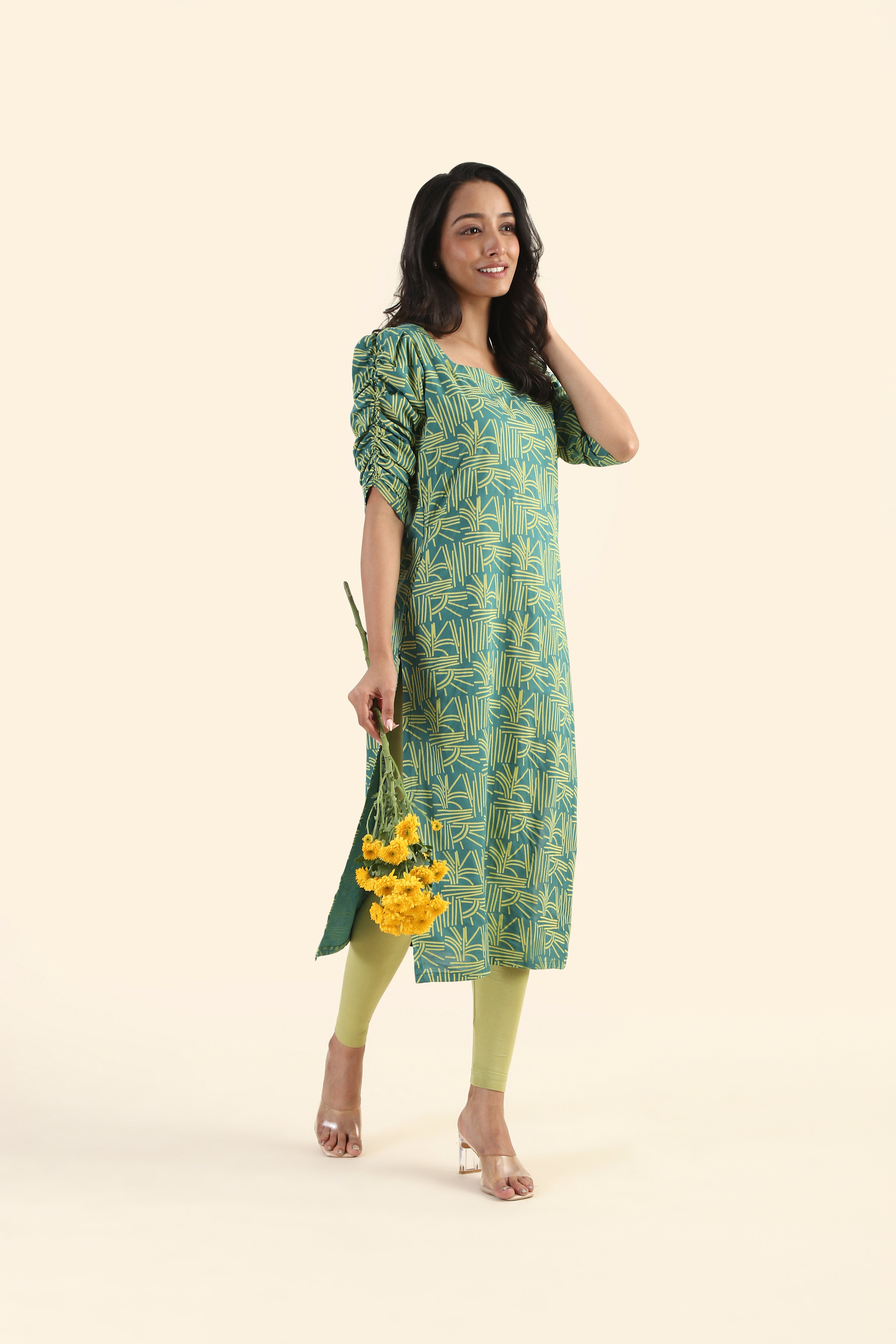 Sleek Green Echo Lines Printed Viscose Kurta