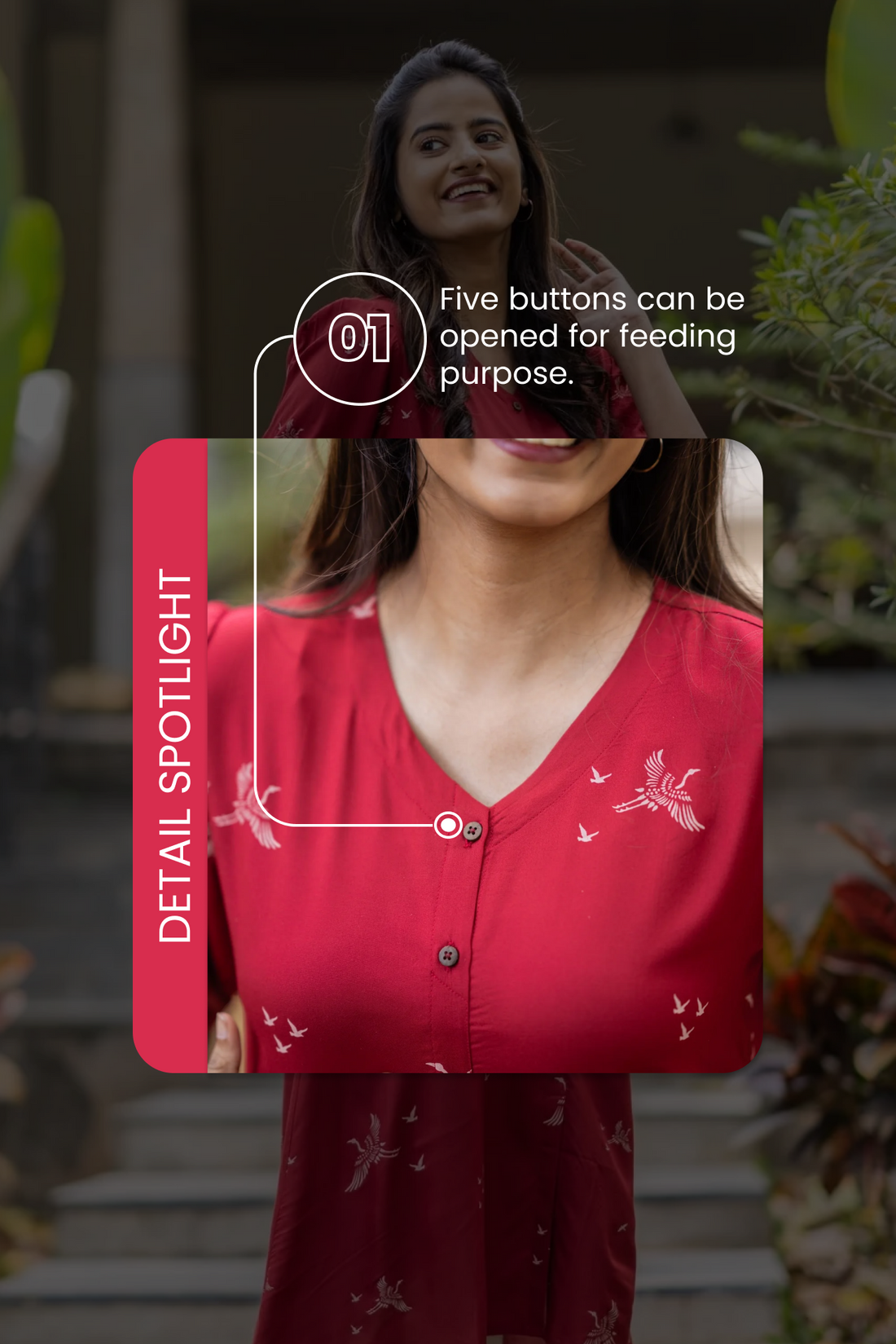 Happy Humming Red Printed Maternity wear and feeding dress