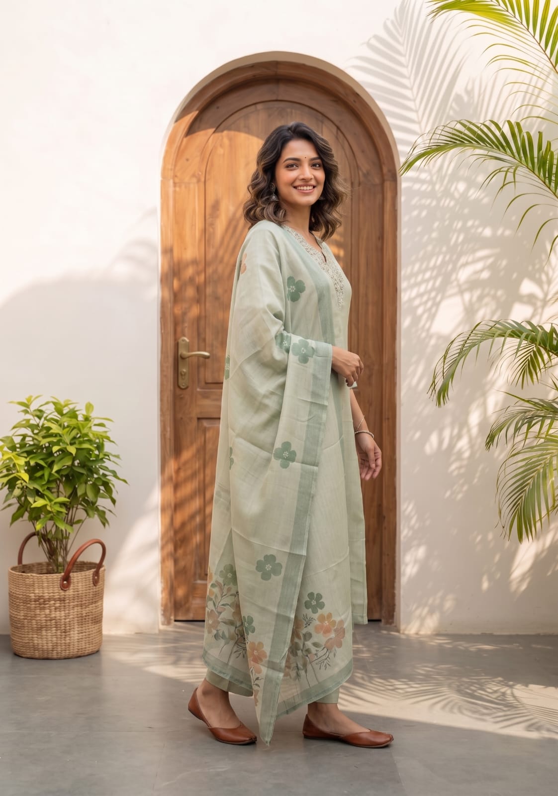 Willowshine Green Embroidery Organza Silk Kurta set with Dupatta