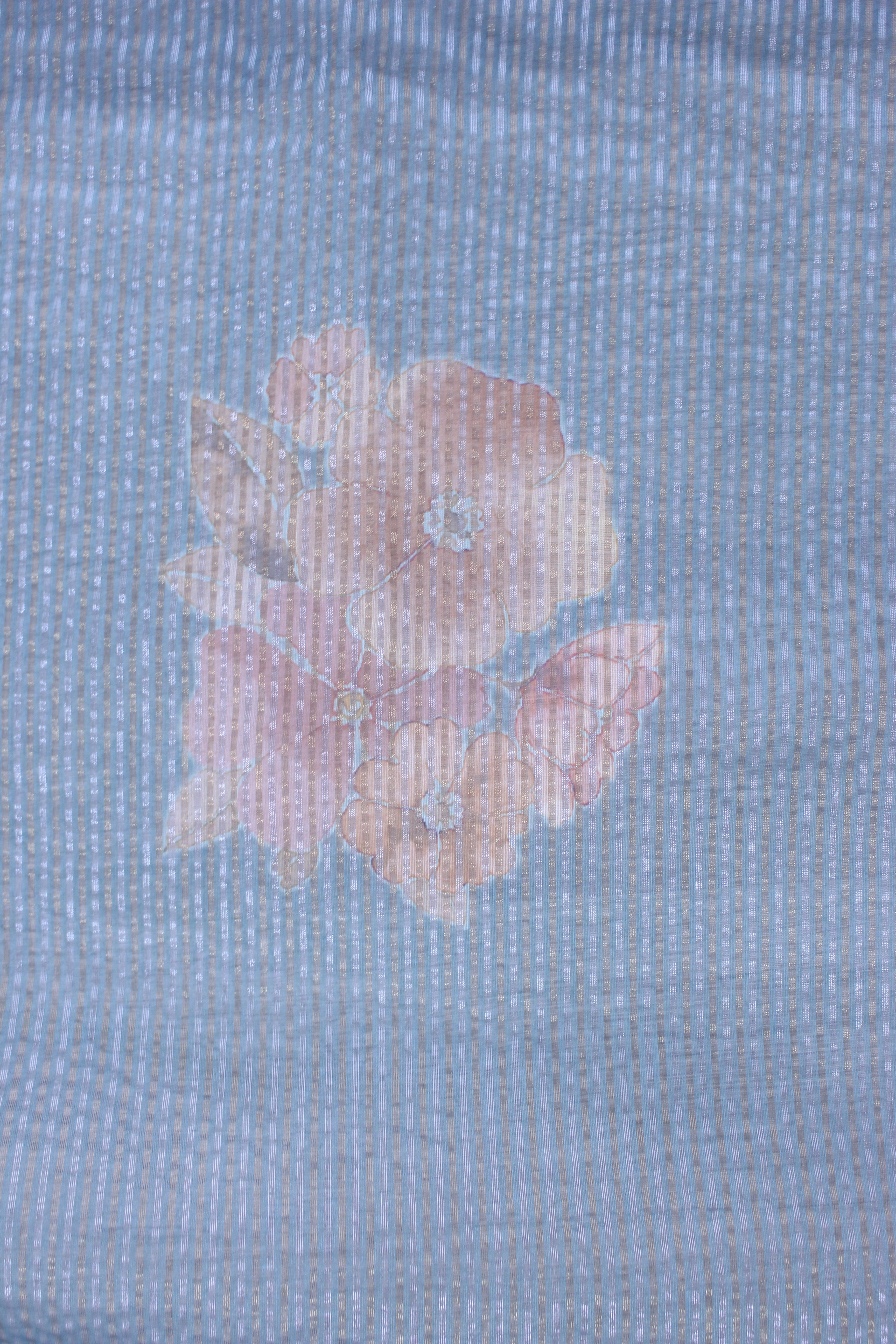 Blue Mist Floral Hand Embroidery Unstitched Crush Silk Fabric