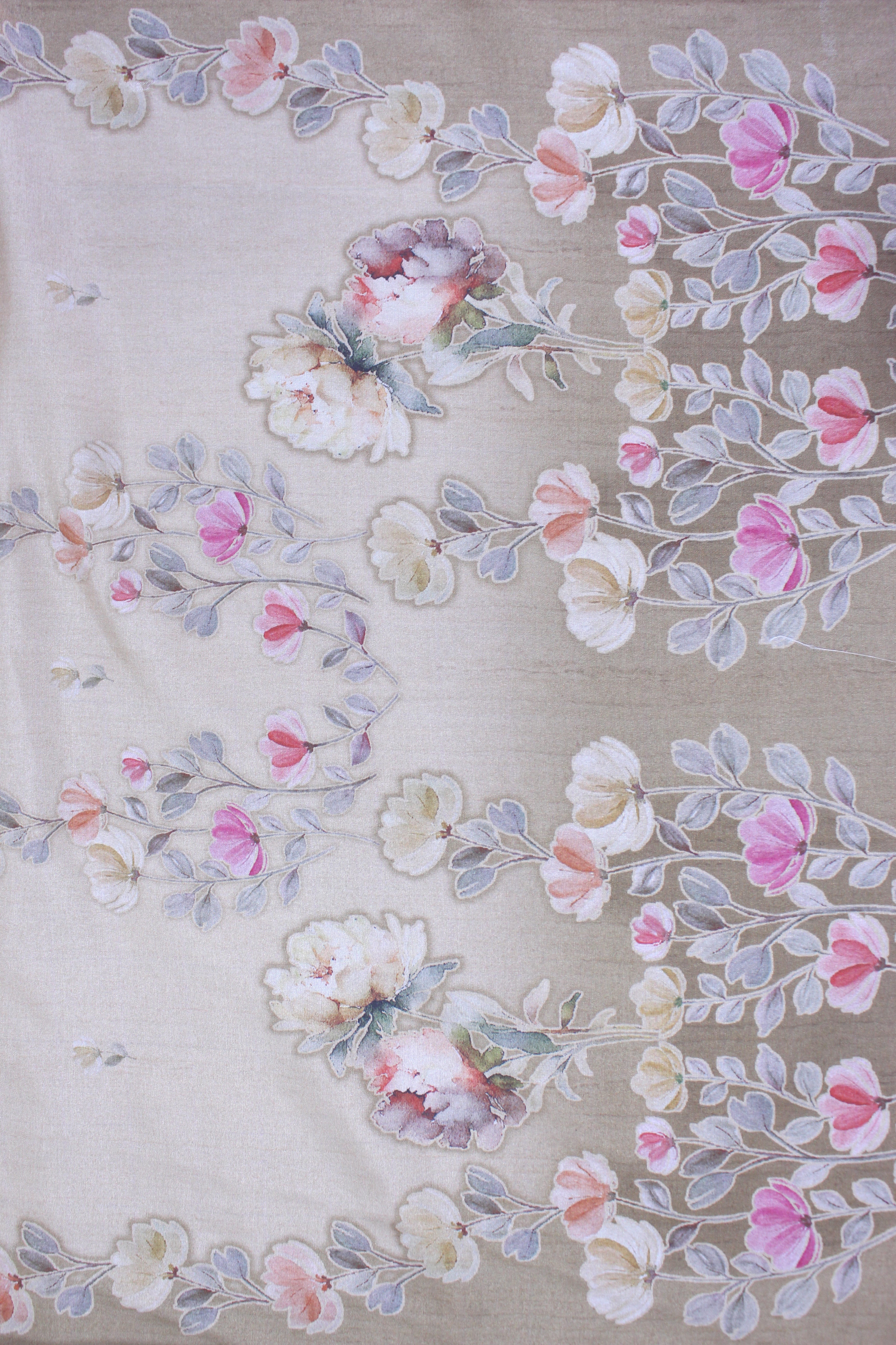 Classic Natural Tussar Handwork Blossom Embroidery Unstitched Fabric