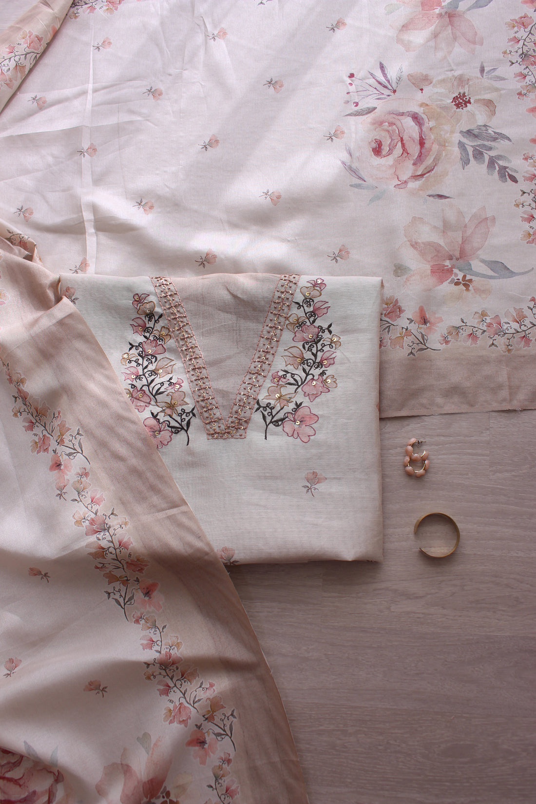 Ivory Grace Pastel Blossom Hand Embroidery Unstitched Fabric