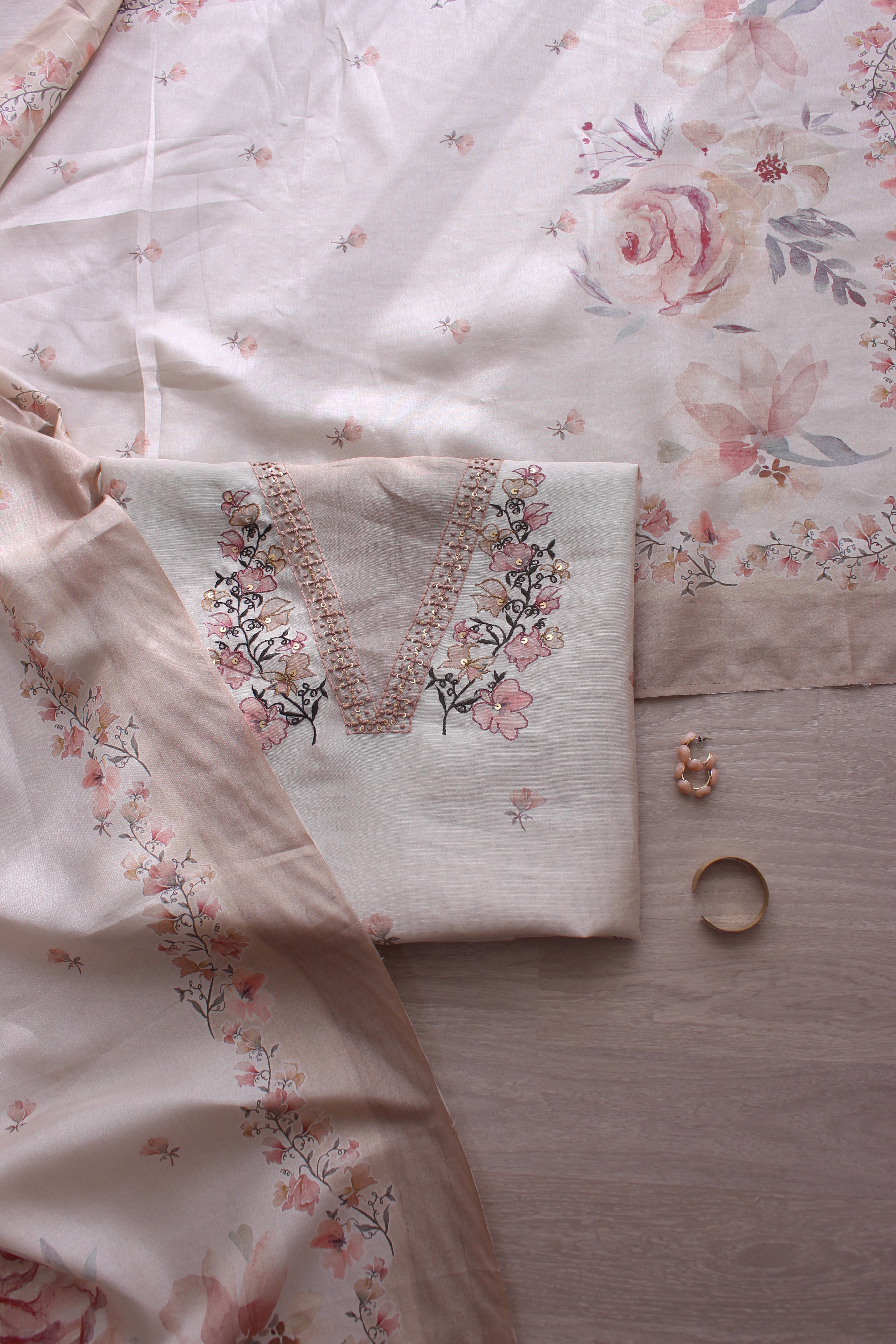 Ivory Grace Pastel Blossom Hand Embroidery Unstitched Fabric