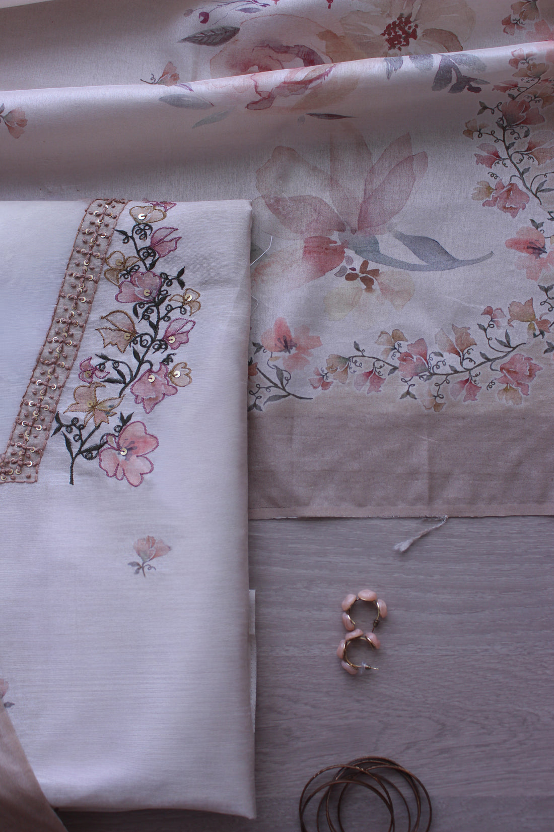 Ivory Grace Pastel Blossom Hand Embroidery Unstitched Fabric